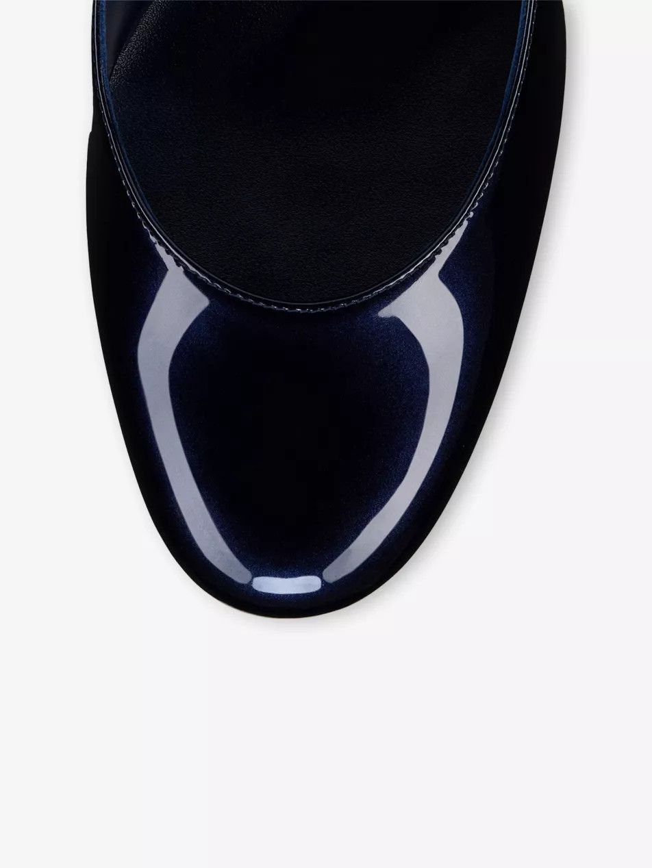 Christian Louboutin Miss Sab 85 Zaffiro Navy Blue Patent Block Heel Pump 37 Size US 7 / IT 37 - 10 Thumbnail