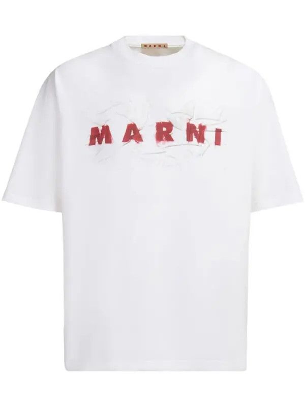 Marni o1w1db11125 Logo-Print Cotton T-Shirt in White Size US L / EU 52-54 / 3 - 1 Thumbnail