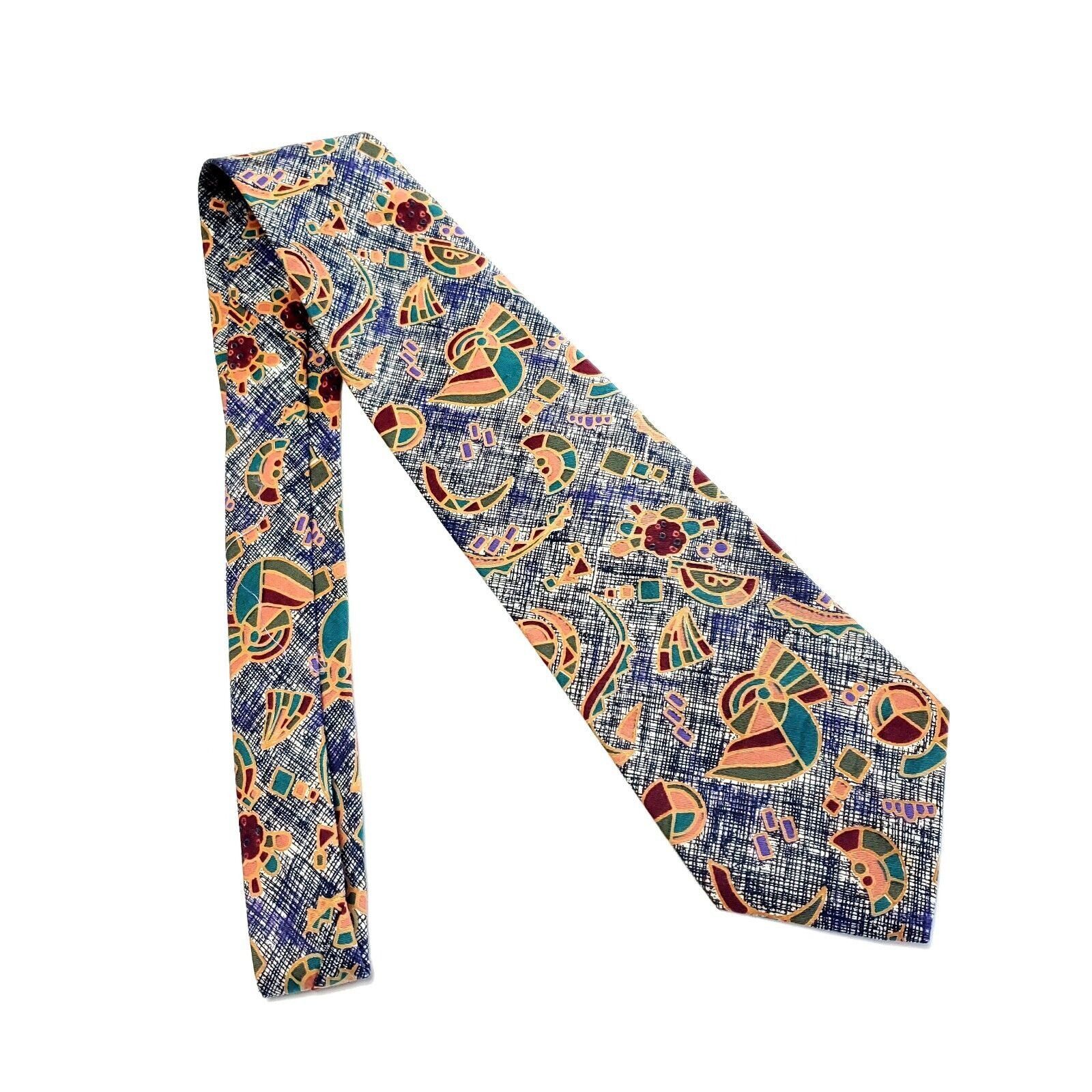 Designer Domani Blue Cotton Abstract Print Short Tie Size ONE SIZE - 6 Thumbnail