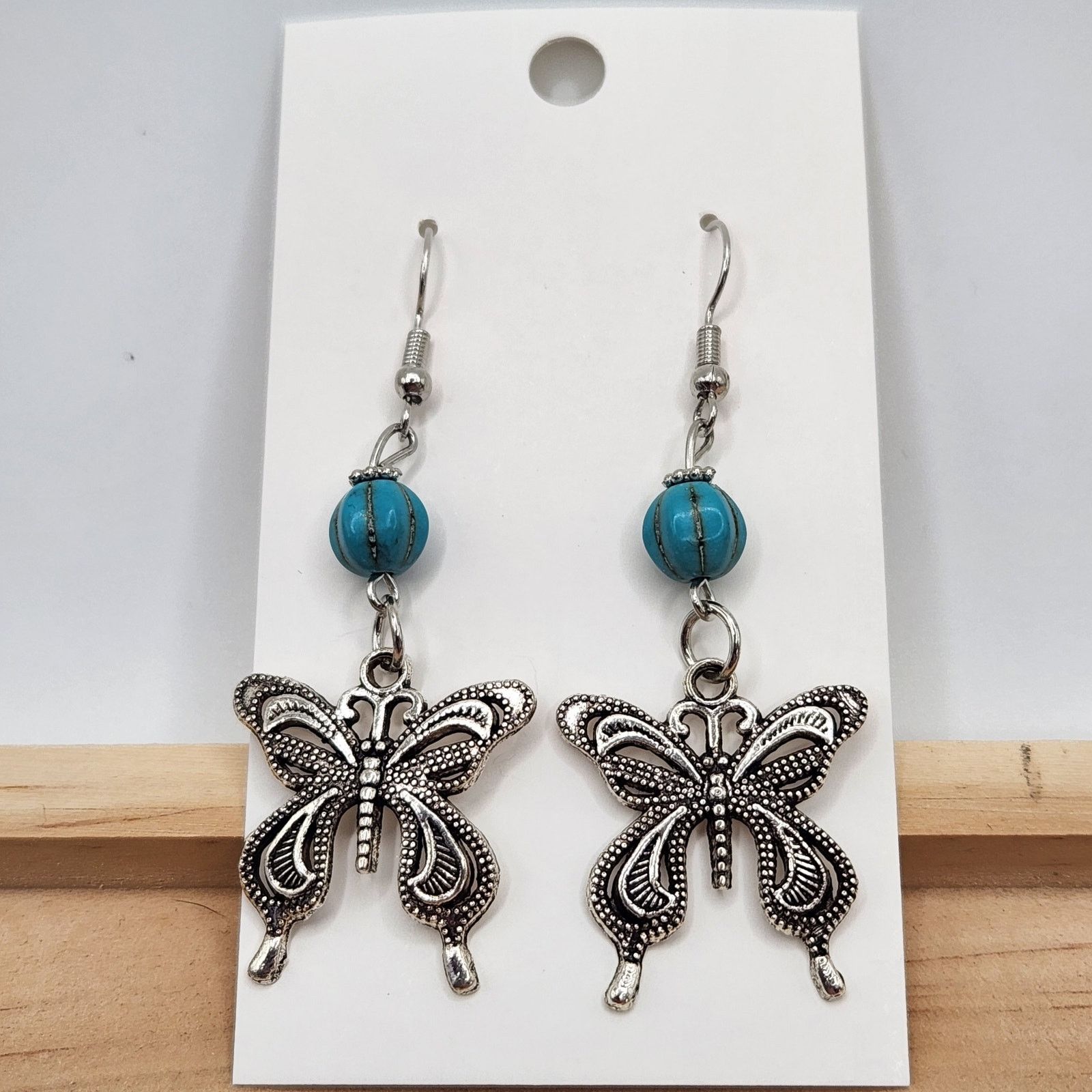Other Southwestern Boho Silver Butterfly Dangle Earrings Turquoise Size ONE SIZE - 3 Thumbnail