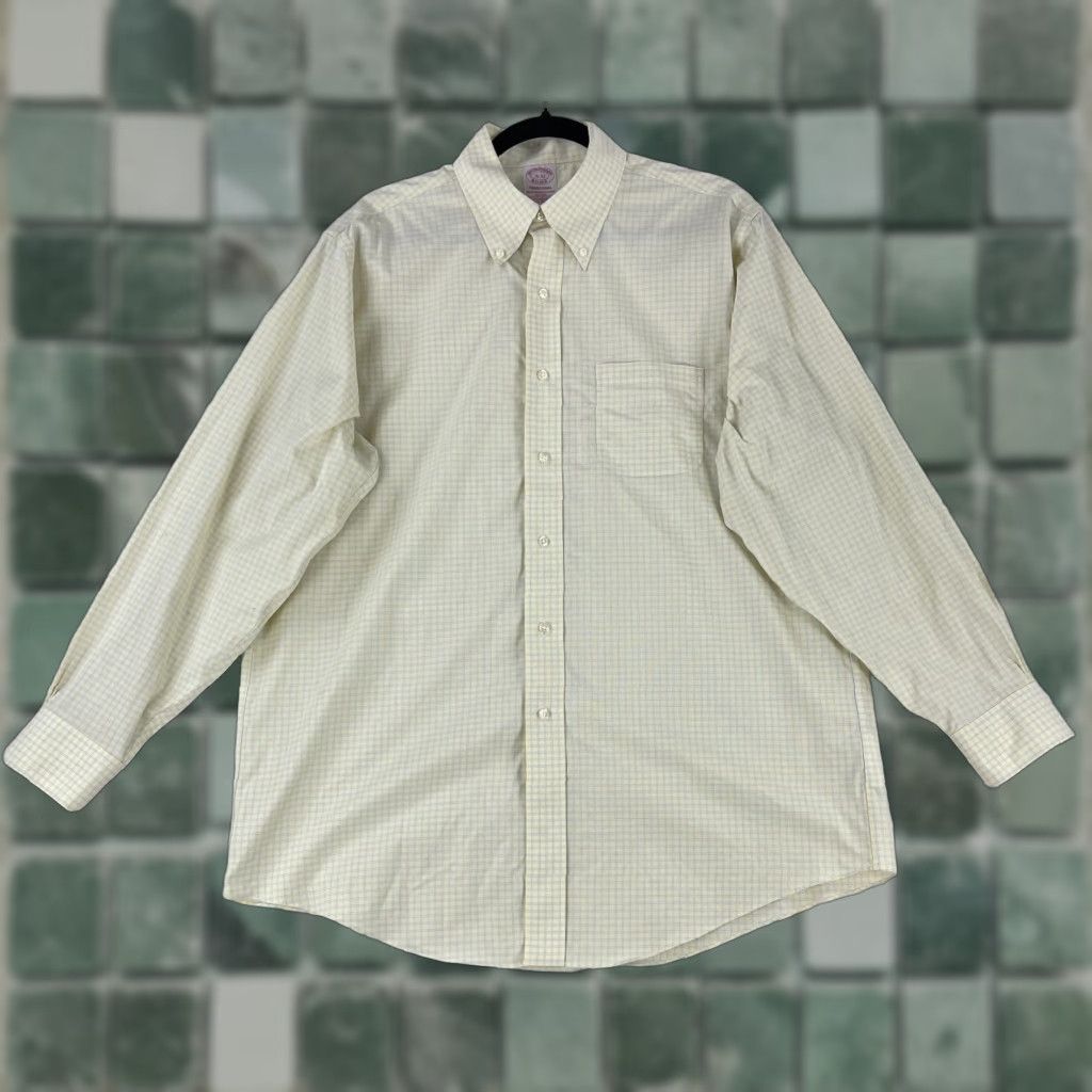 Brooks Brothers Brooks Brothers Button-Down Shirt Mens Large Yellow Plaid Long Sleeve Cotton Spandex Dress Shirt Size US L / EU 52-54 / 3 - 1 Thumbnail