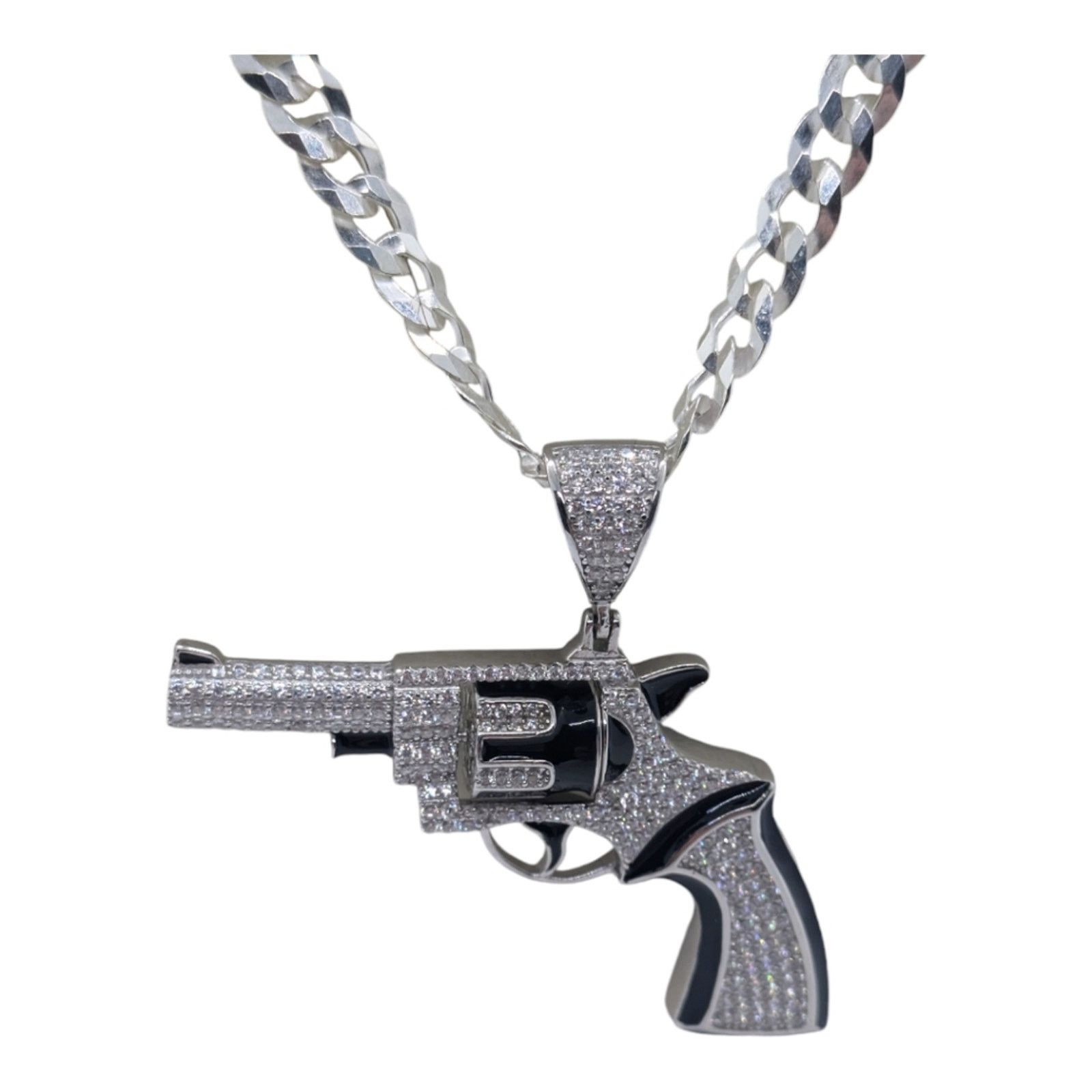 The Unbranded Brand 925 Sterling silver Revolver Pendant and Sterling Curb Chain Size ONE SIZE - 1 Thumbnail