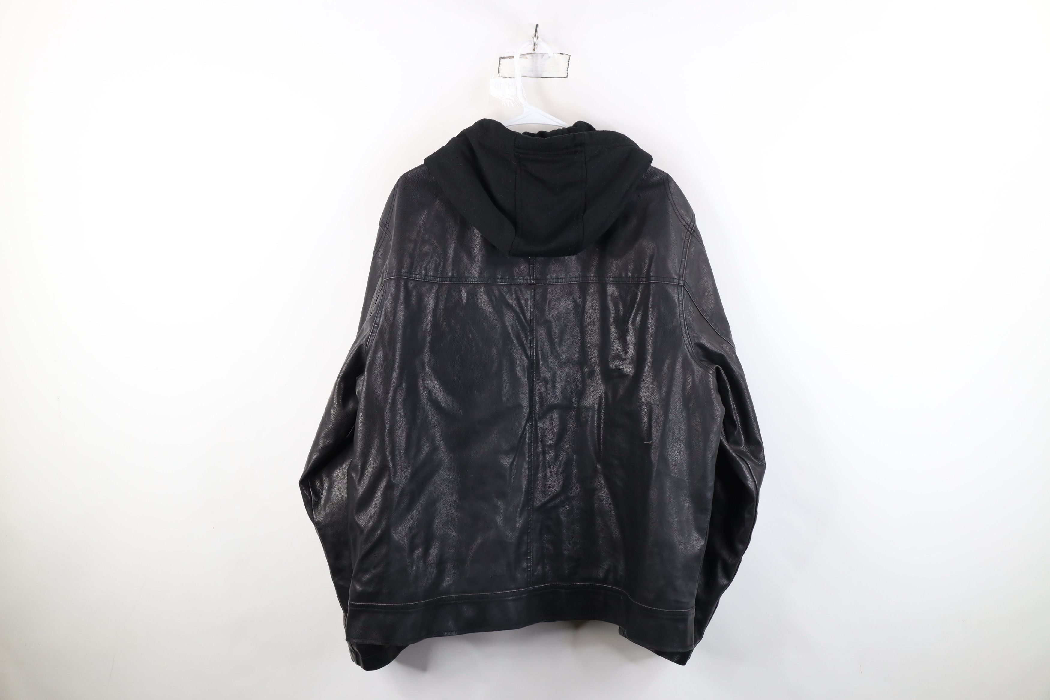 Vintage Vintage 90s Y2K Streetwear Hooded Leather Jacket Black Size US XL / EU 56 / 4 - 12 Thumbnail