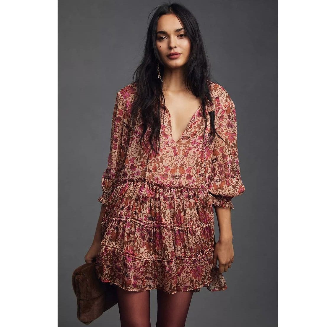 Anthropologie New Anthropologie MISA V-Neck Mini Dress $435 MEDIUM Red Size M / US 6-8 / IT 42-44 - 2 Thumbnail