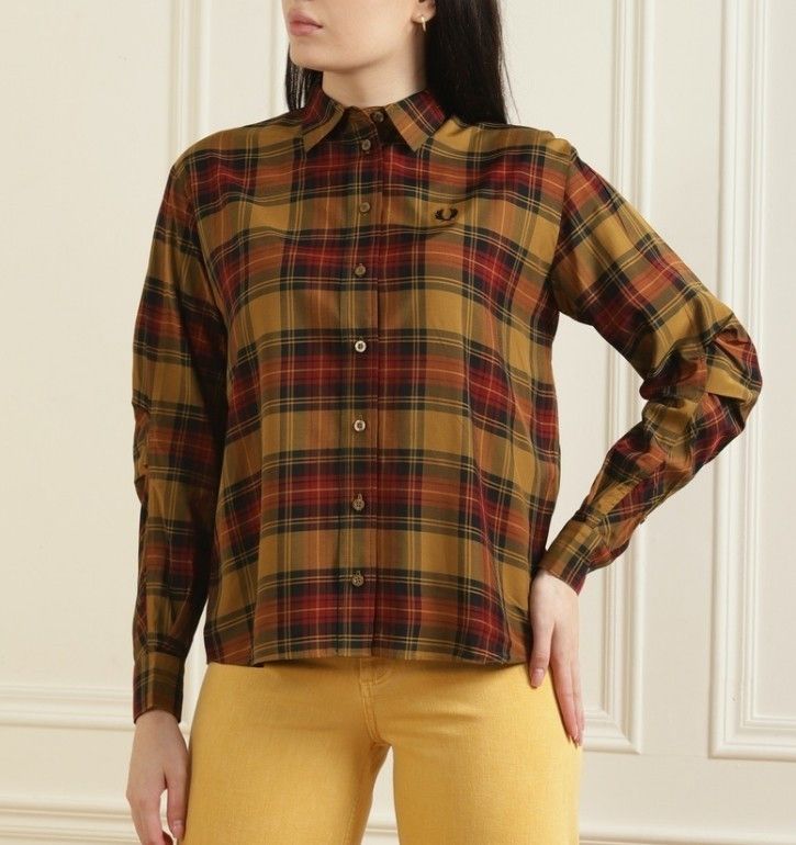 Fred Perry Fred Perry Tartan Button Up Shirt Viscose Brown Size US 4 Size S / US 4 / IT 40 - 11 Thumbnail