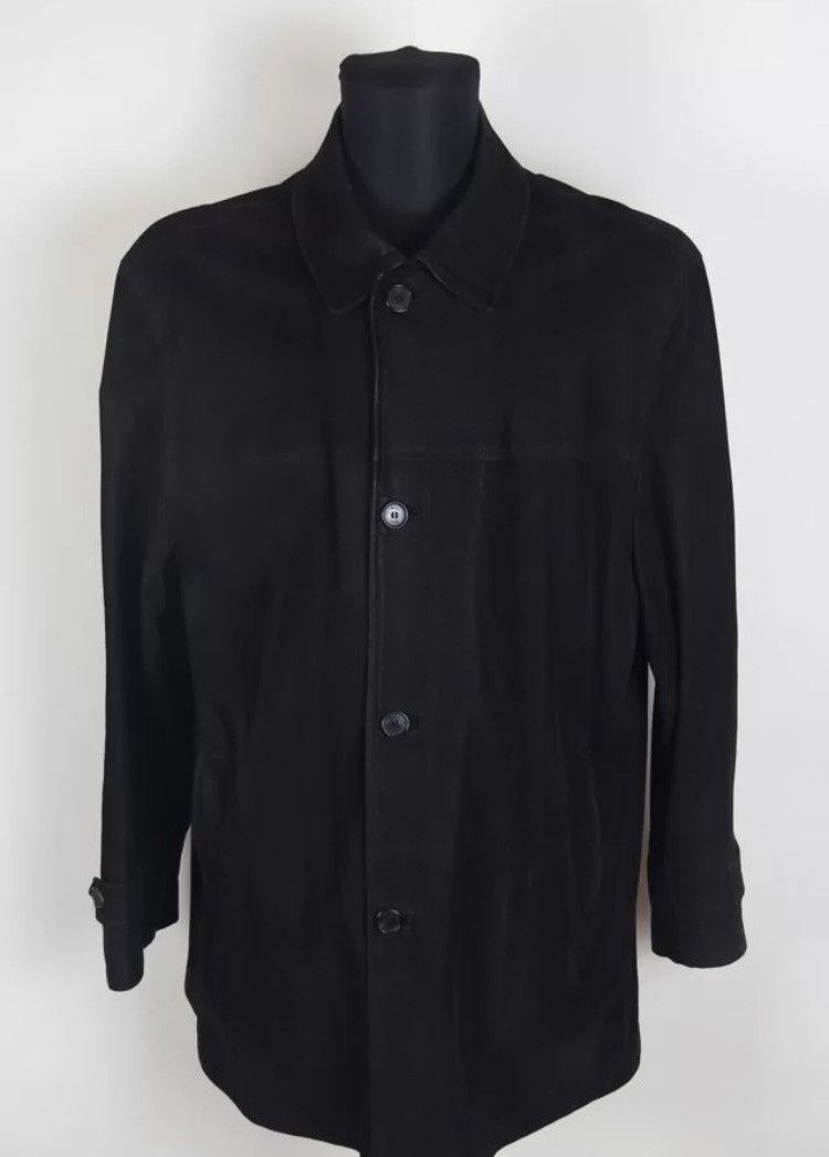 image of Brioni Leather Biker Button Detail Heavy Coat Black, Men's (Size 2XL)