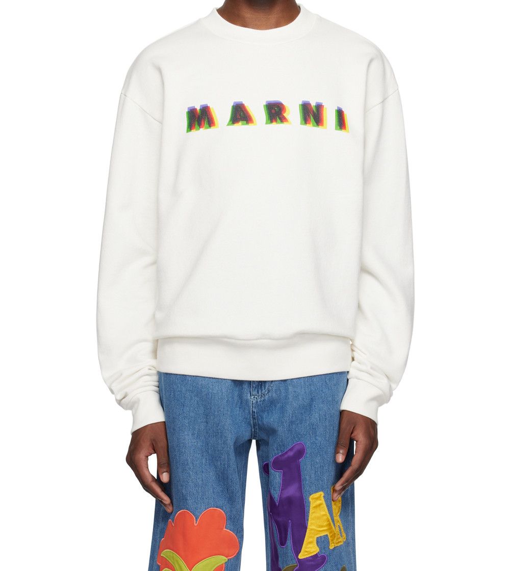 Marni MARNI ivory white relaxed fit 3D logo cotton sweatshirt XXL Size US XXL / EU 58 / 5 - 2 Thumbnail