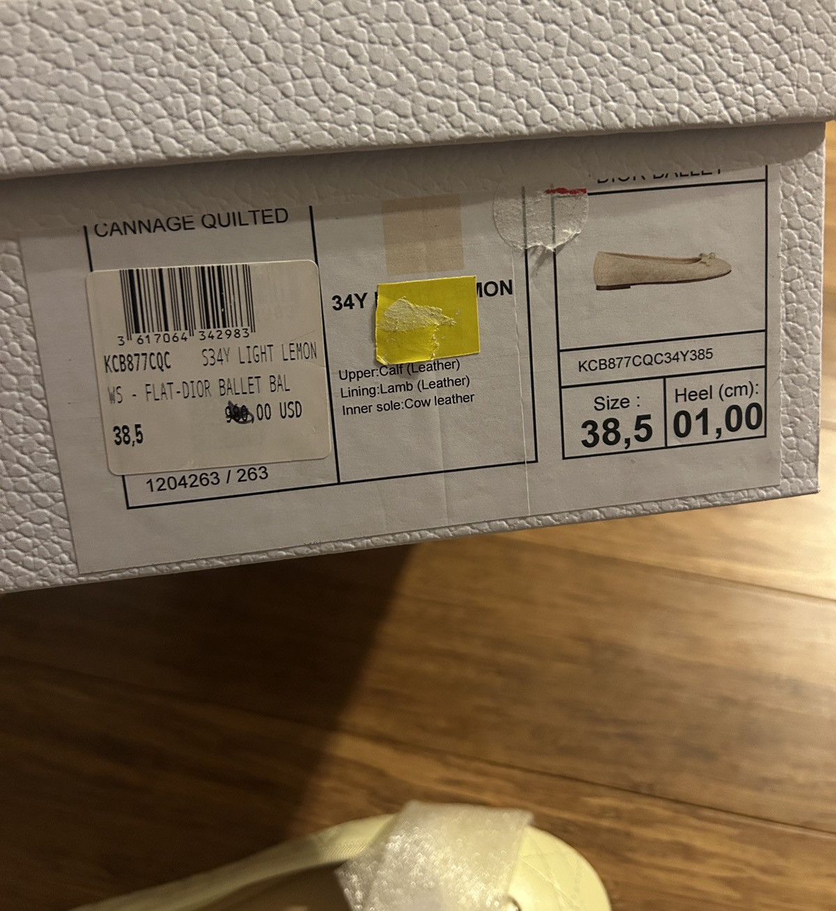 Dior DIOR BALLET FLAT Pastel Yellow Quilted Cannage Calfskin Size US 8.5 / IT 38.5 - 9 Thumbnail