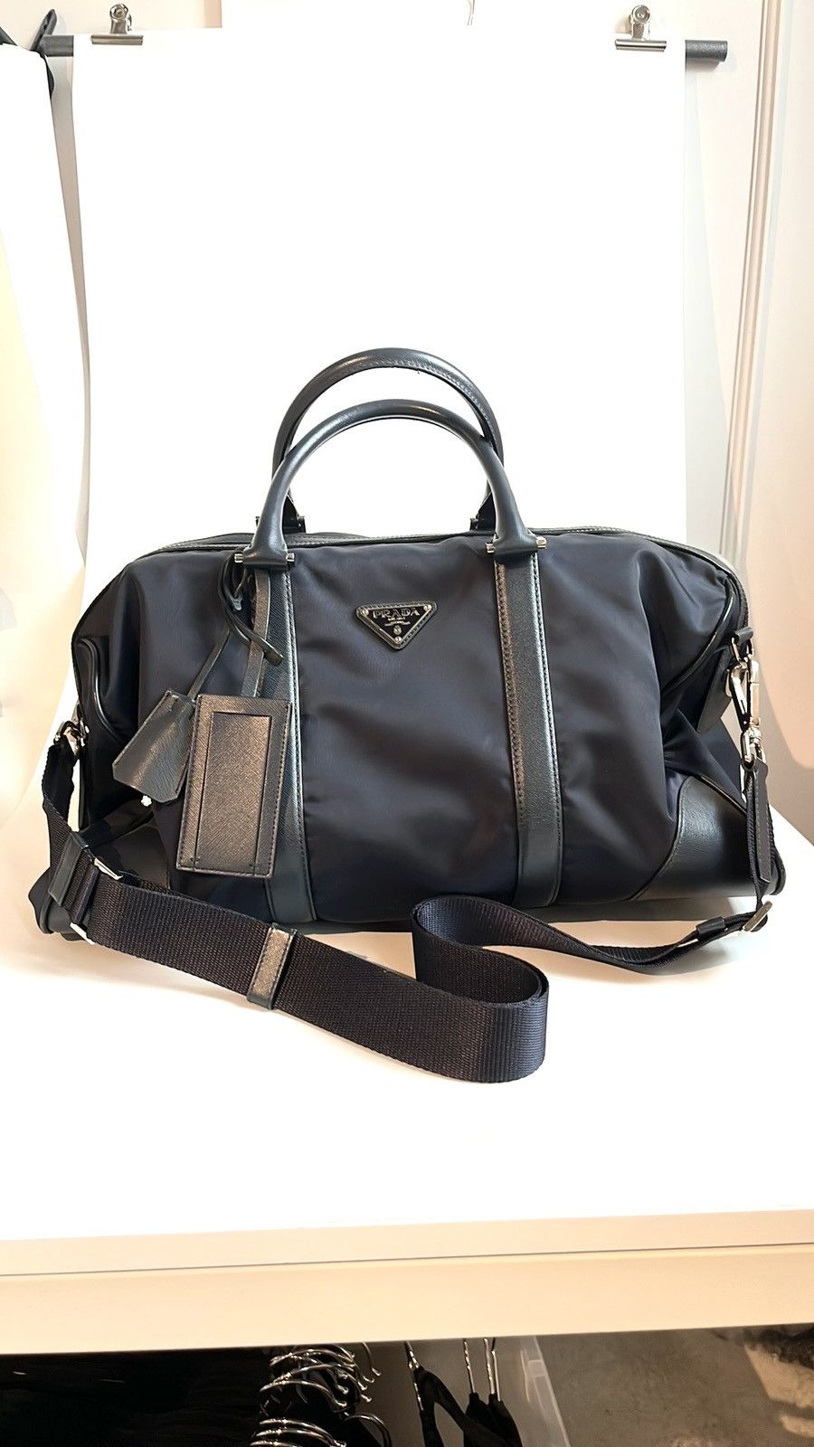 Prada Prada Bleu Tessuto Saffiano-Leather-Trim Duffle Bag Size ONE SIZE - 1 Thumbnail