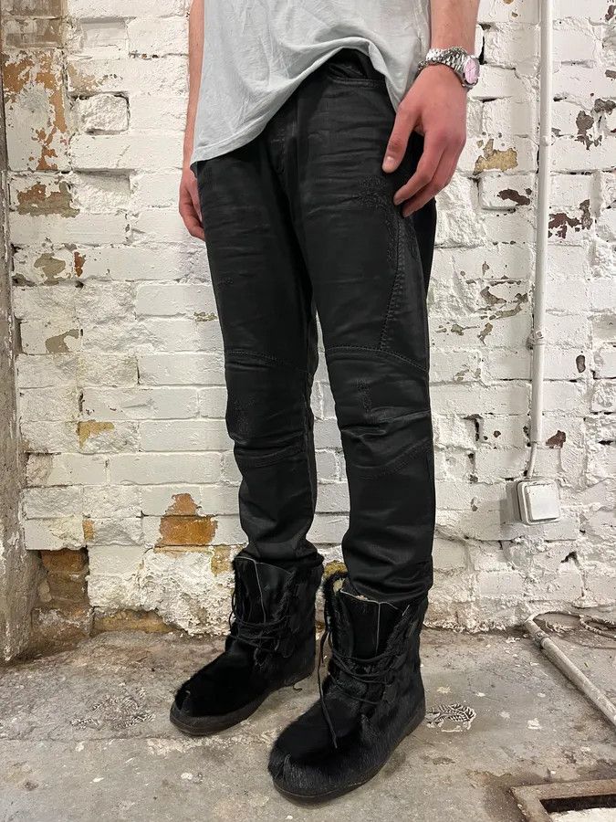 Diesel Black Waxed Slim Zip Denim Jeans