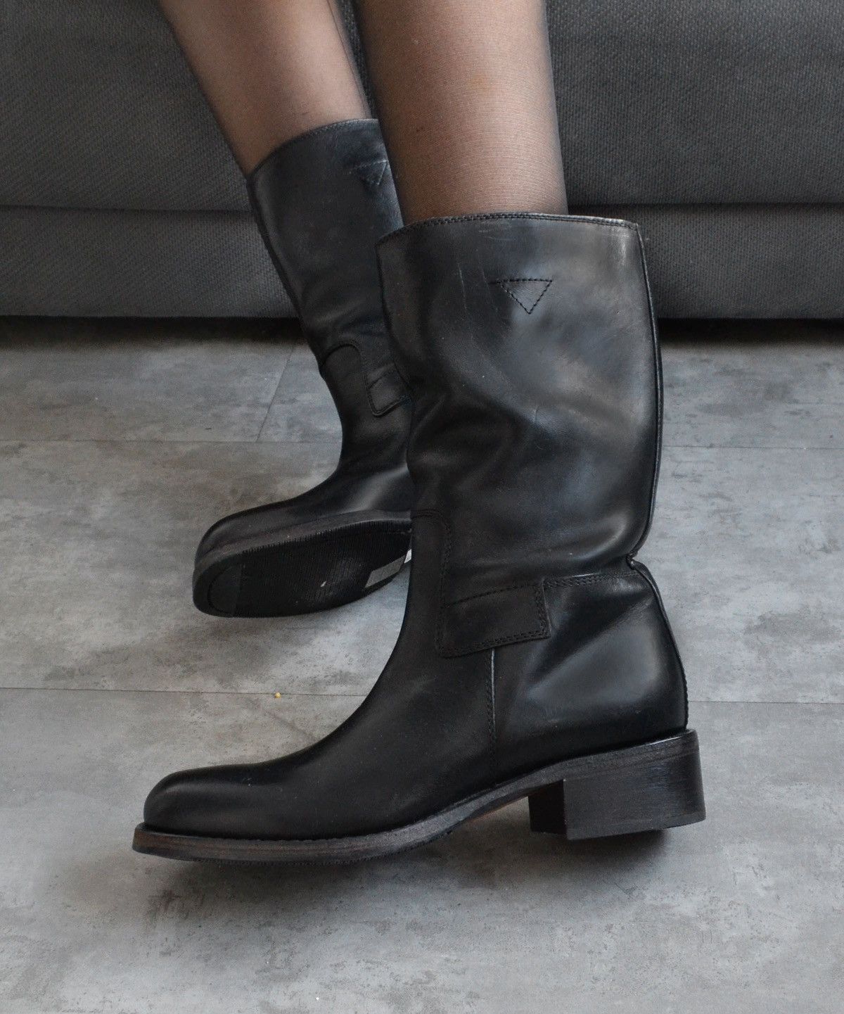 Boots Black Leather Peco Shoes Combat Vintage, Women's (Size 6)