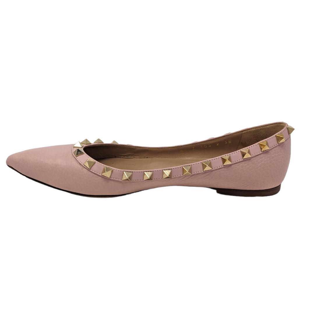 image of Valentino Pink Leather Rockstud Flats Pebbled Ballet, Women's (Size 8)