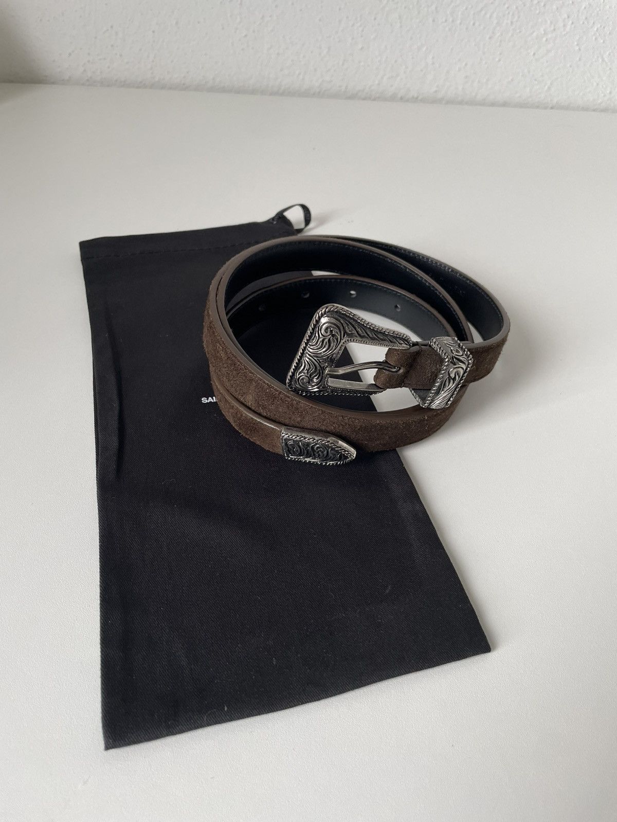Saint Laurent Paris NEW Saint Laurent Paris Suede Leather Brown Western Belt Size ONE SIZE - 7 Thumbnail