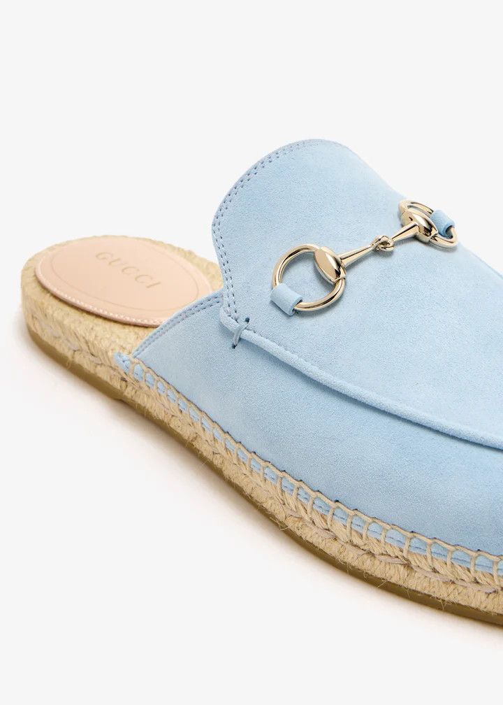 Gucci oc11z0226 Women's Espadrille Mules With Horsebit in Blue Size US 8 / IT 38 - 2 Thumbnail