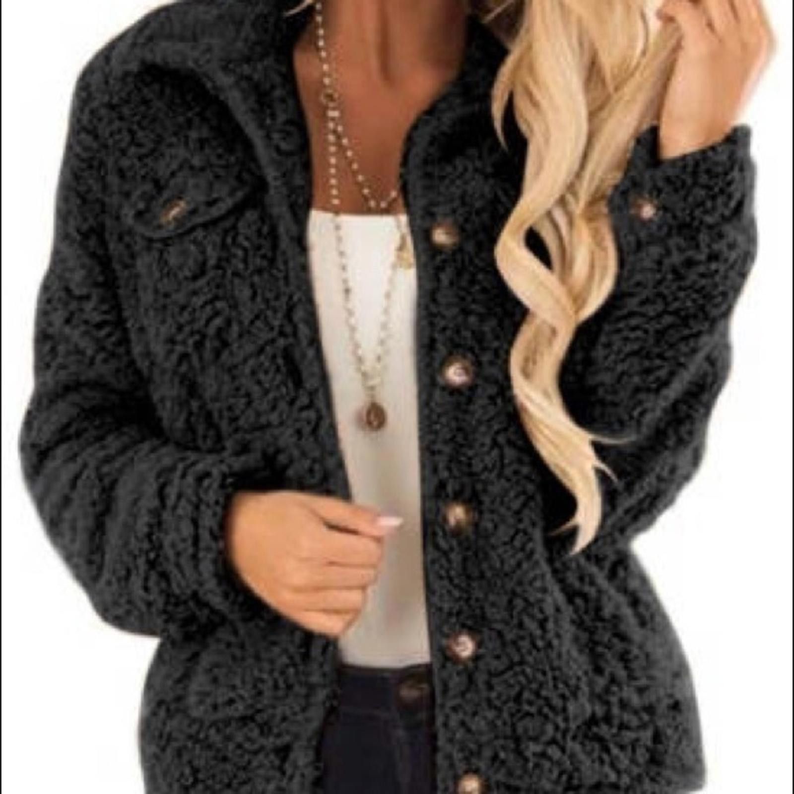 Designer Black Fleece Light Weight Teddy Bear Jacket NWT​​​​​​​​ Size L / US 10 / IT 46 - 7 Thumbnail