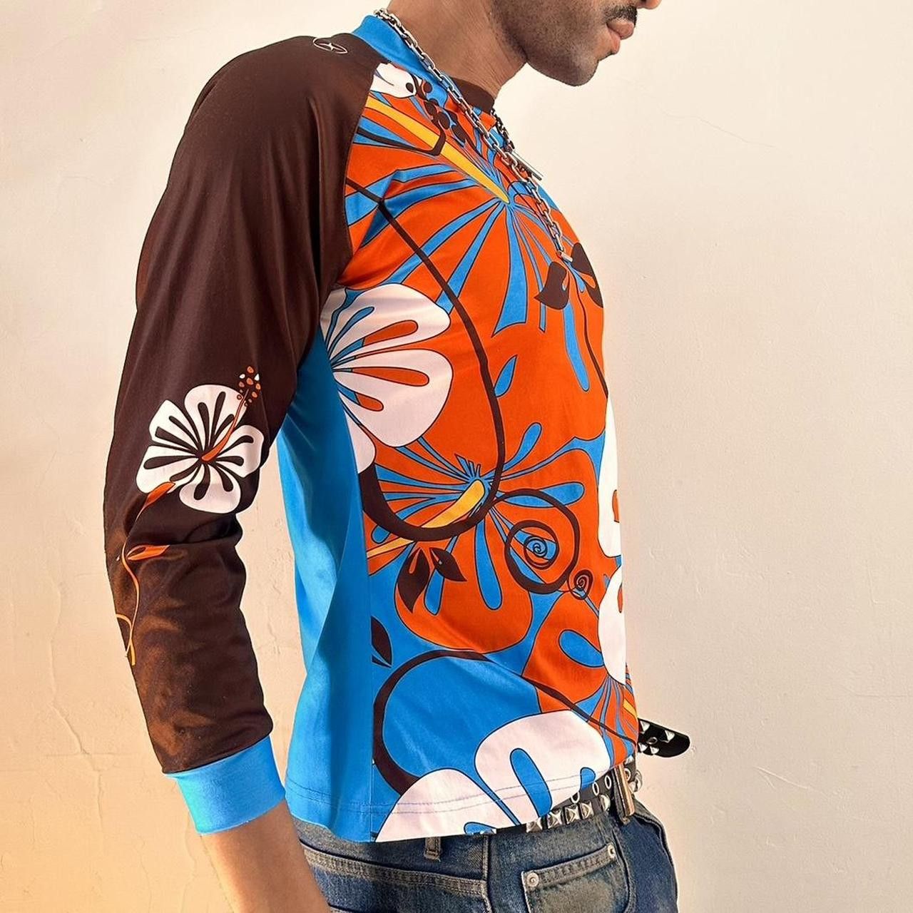Other Vintage 70s Style Orange Hibiscus Floral Jersey - Medium Size US M / EU 48-50 / 2 - 4 Thumbnail