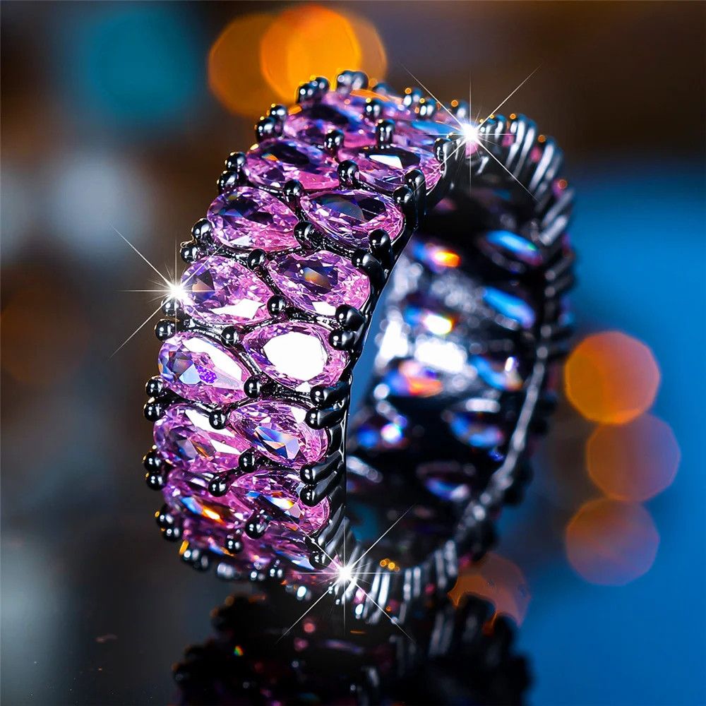 Jewelry Luxury Crystal Purple Blue Zircon Stone Ring Size ONE SIZE - 3 Thumbnail