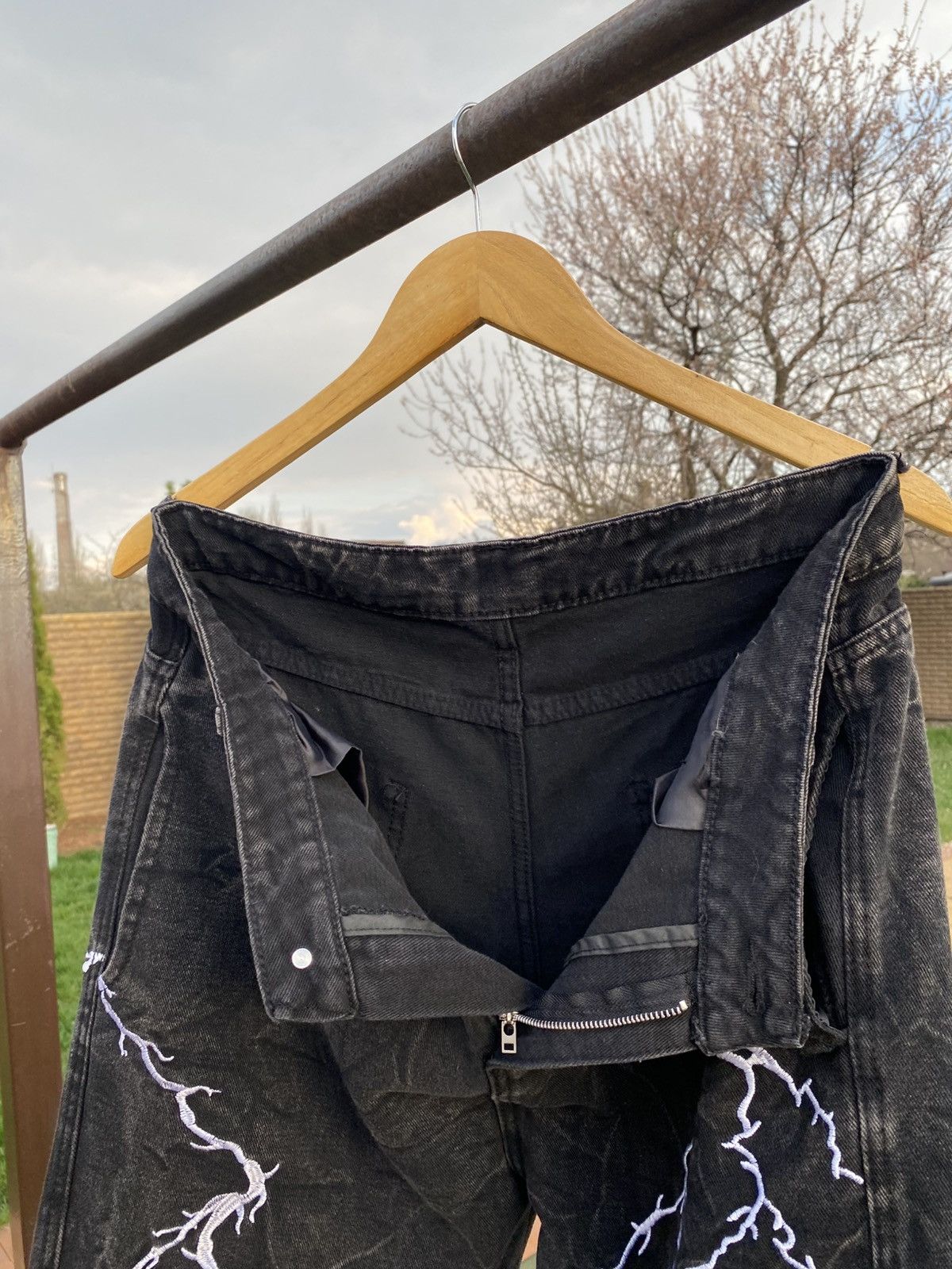 Vintage Black wide-leg jeans with lightning embroidery, Y2K, size L Size US 34 / EU 50 - 6 Thumbnail