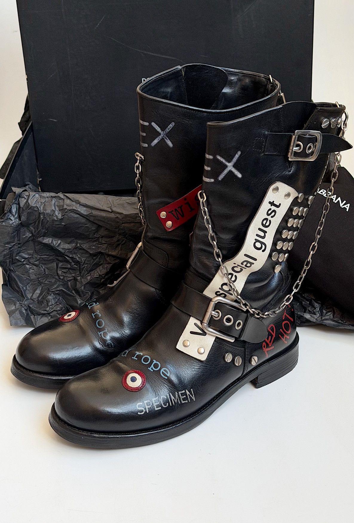 Dolce & Gabbana DOLCE & GABBANA SS 2003 Sex Biker Leather Boots runway logo Size US 8.5 / IT 38.5 - 9 Thumbnail