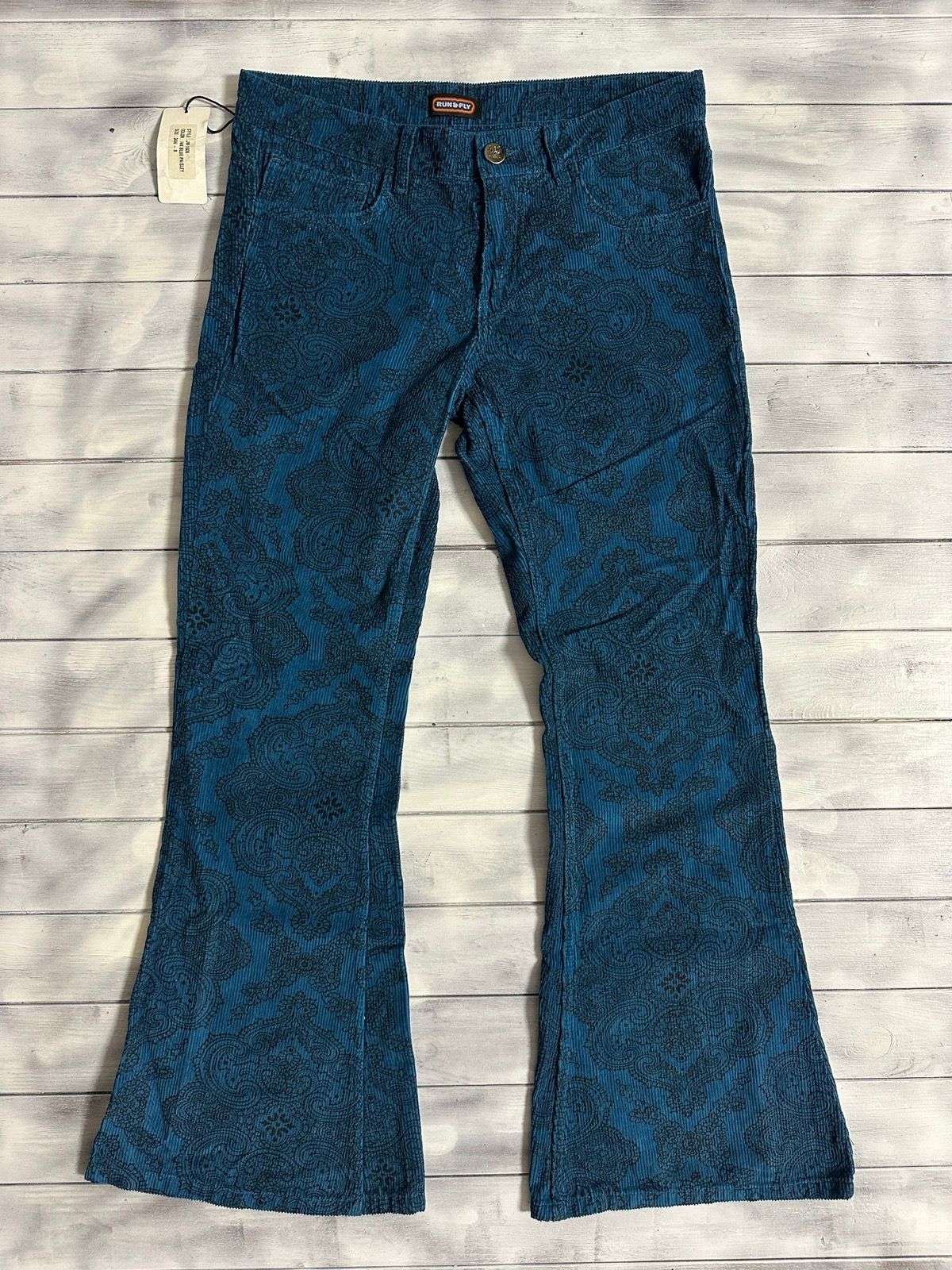 Pre-owned Avant Garde Corduroy Bandana Pants Run&fly Flare Japan Style In Blue