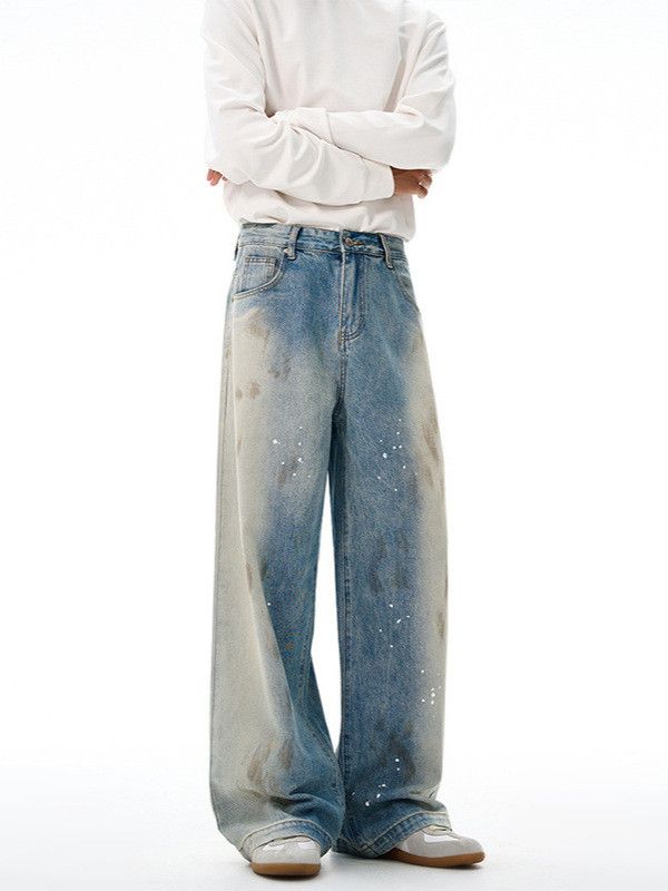 Vintage Men's distressed splatter-painted loose washed jeans Size US 32 / EU 48 - 2 Thumbnail