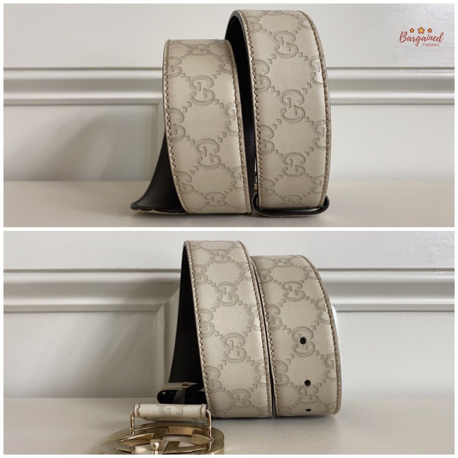 Gucci Gucci Cream Guccissima Leather Gold Interlocking Buckle Belt Size 28 - 7 Thumbnail
