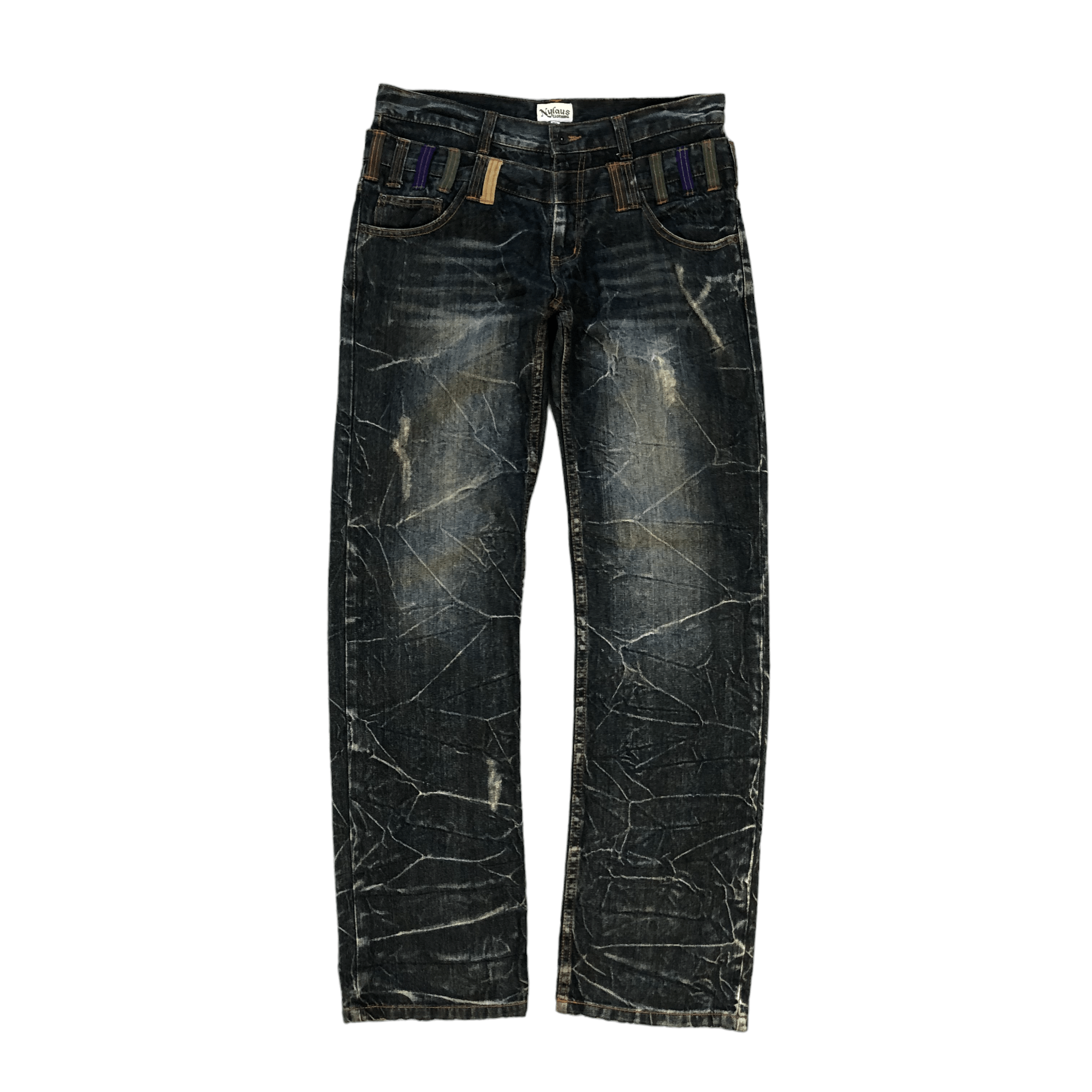Japanese Brand NYLOUS LIMITED EDITION DOUBLE WAIST DENIM PANTS #5981-216 Size US 33 - 1 Thumbnail