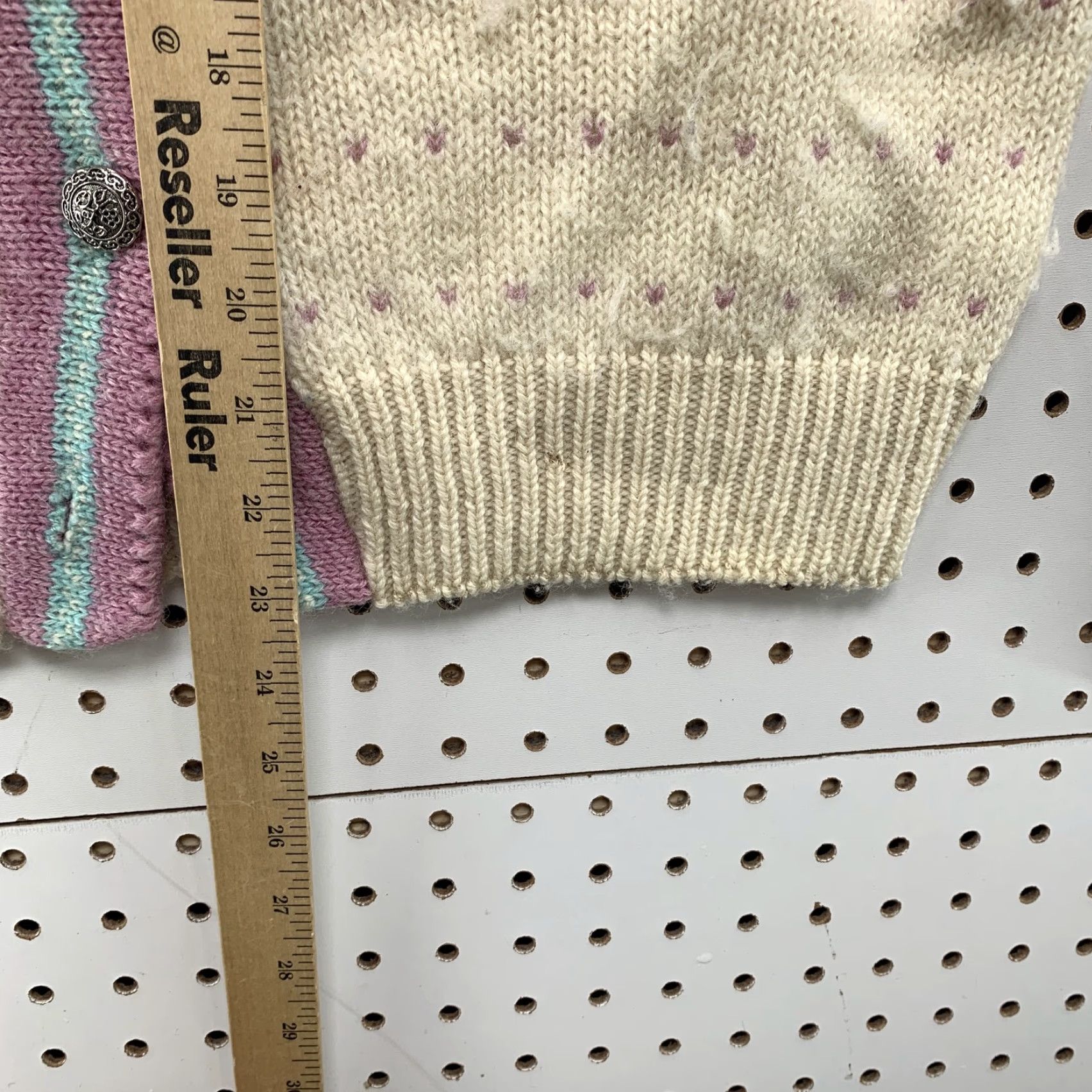 VINTAGE ALPS Mountaineering Wool Cardigan Sweater Ladies M Beige Graphic Print Collared Long Sleeve Casual Made in USA Womens