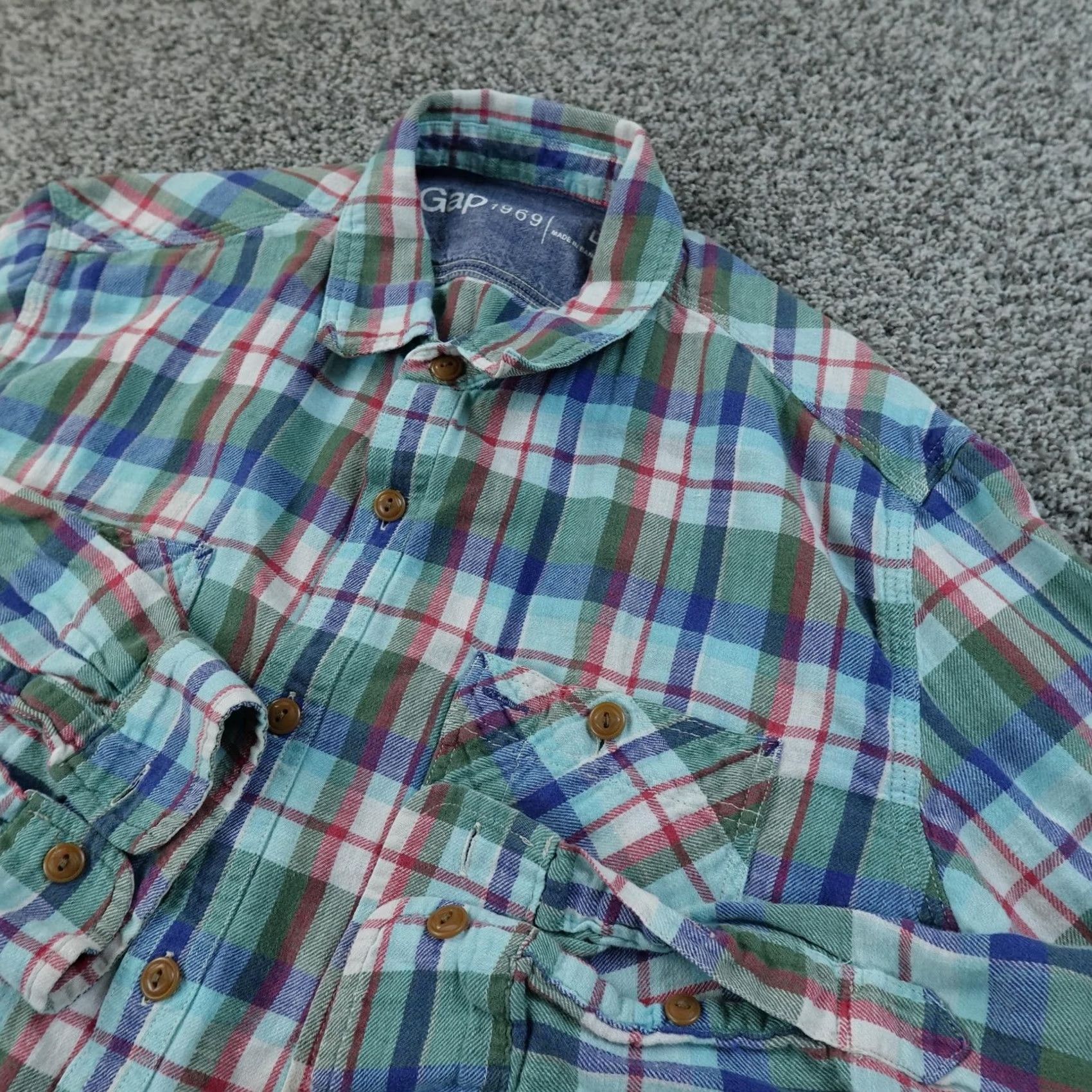 Gap Gap Shirt Mens L Green Plaid Linen Flannel Button Up Long Sleeve Casual Outdoor Size US L / EU 52-54 / 3 - 2 Thumbnail