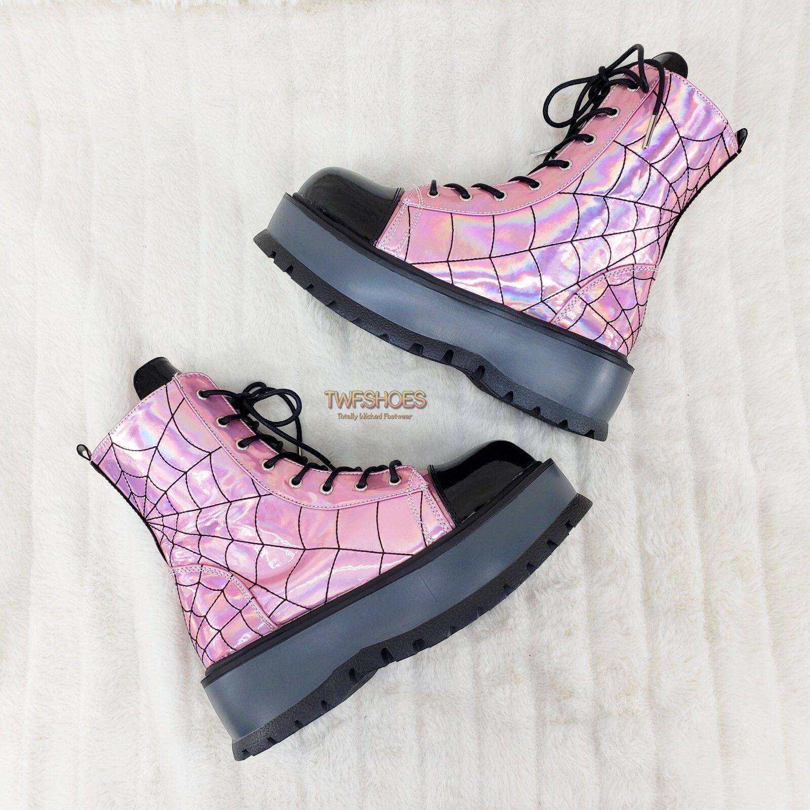 Other Slacker 88 Pink Hologram Spider Web Design Up Ankle Boots US Size US 9 / IT 39 - 1 Thumbnail