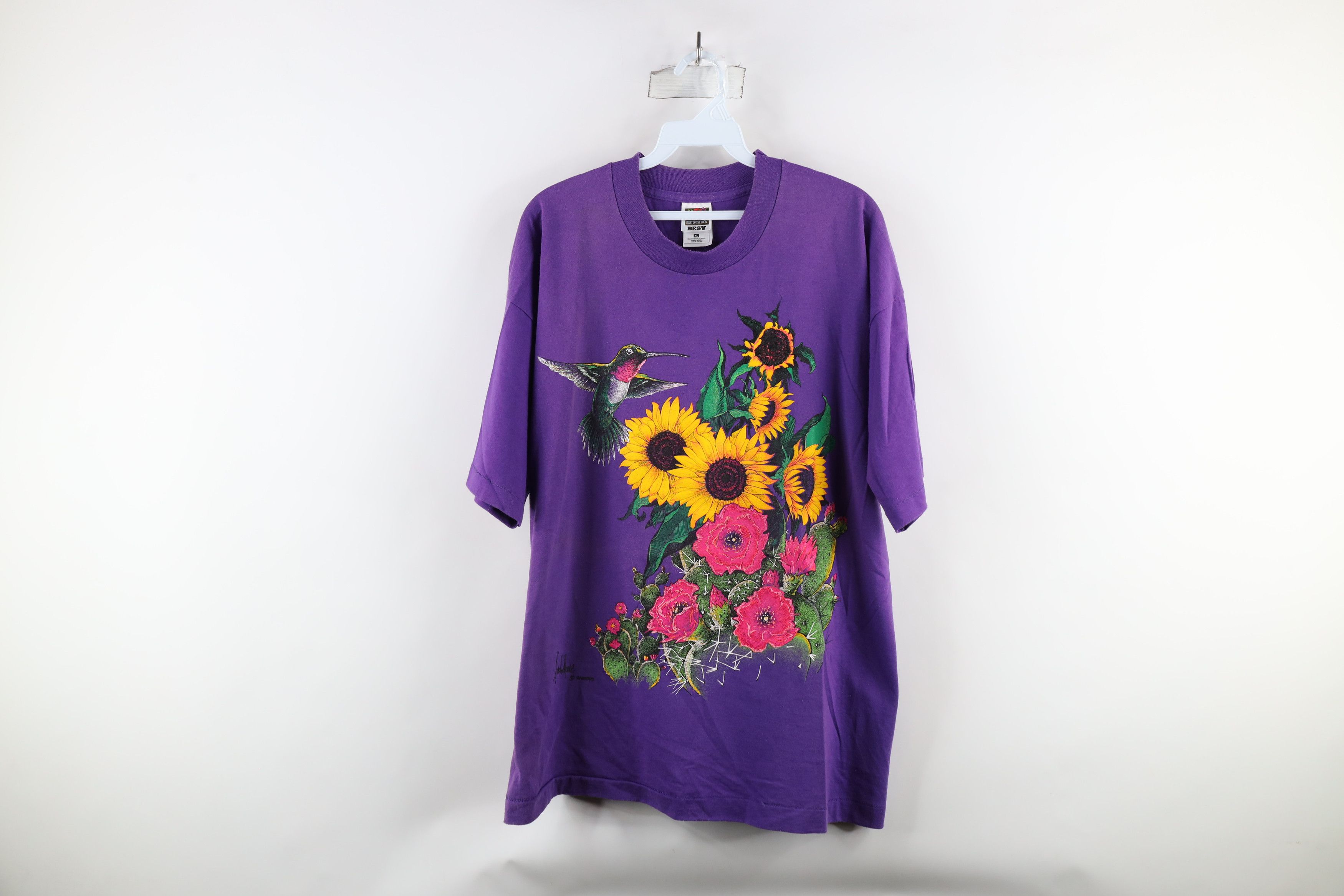 Vintage Vintage 90s Country Primitive Hummingbird Flower T-Shirt Size XL / US 12-14 / IT 48-50 - 1 Thumbnail