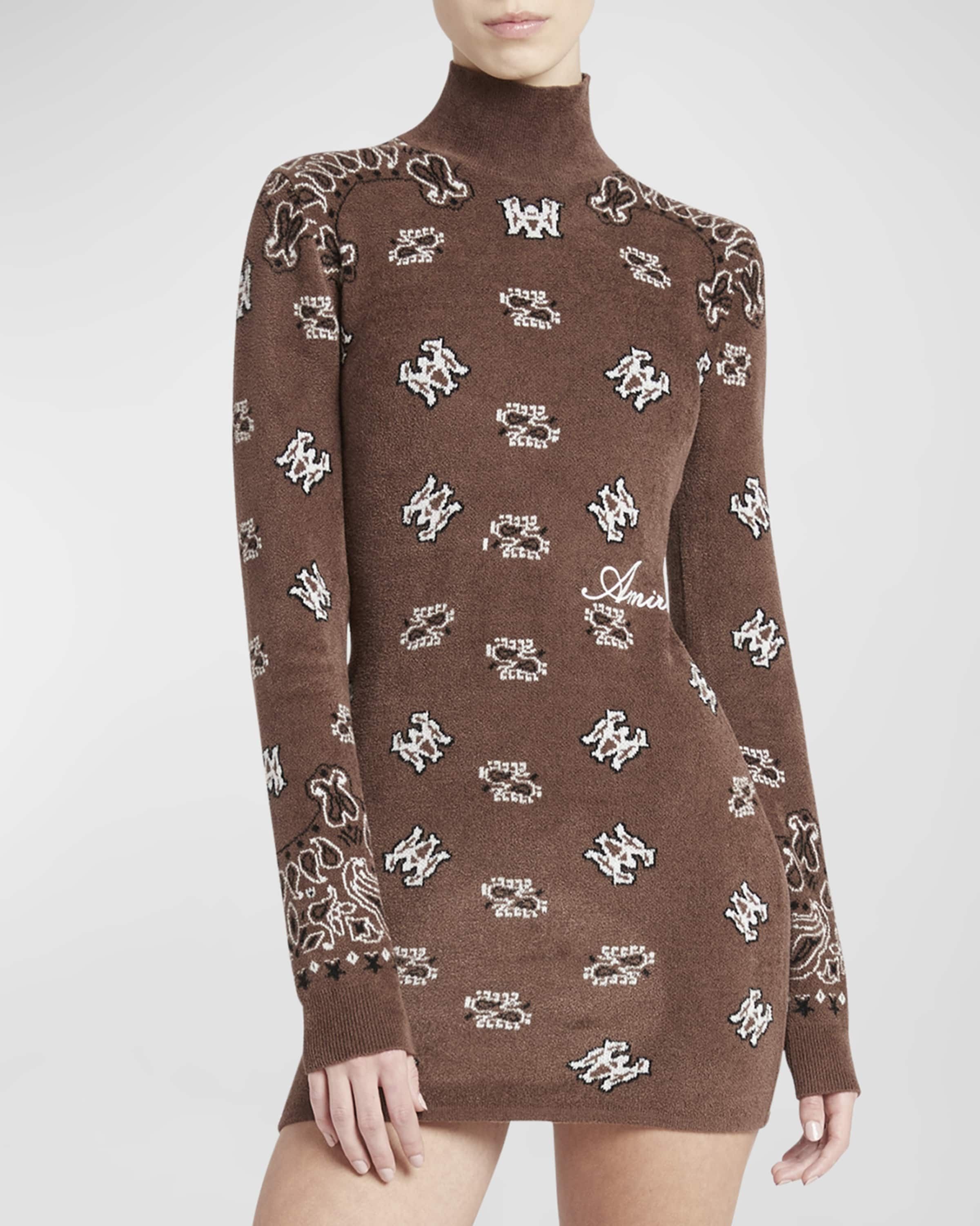 Amiri oc11z0325 Logo Bandana Mock-Neck Knit Mini Dress Brown/White Size S / US 4 / IT 40 - 5 Thumbnail