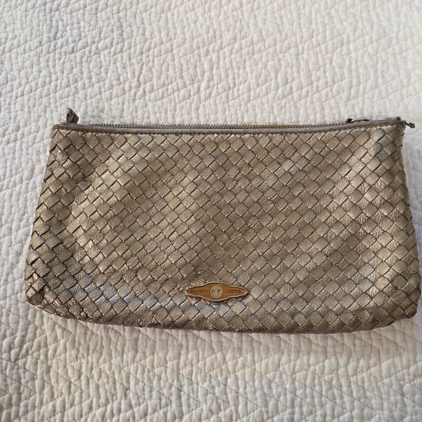Other Elliott Lucca Pewter Woven Leather Clutch Pouch Bag Zip Top Size ONE SIZE - 1 Thumbnail