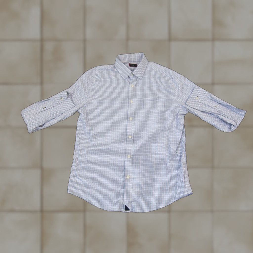 UNTUCKit UNTUCKit Shirt Large Blue Check Gingham Button Up Mens Formal Casual Button-Up Style Classic 70s? Size 42R - 1 Thumbnail