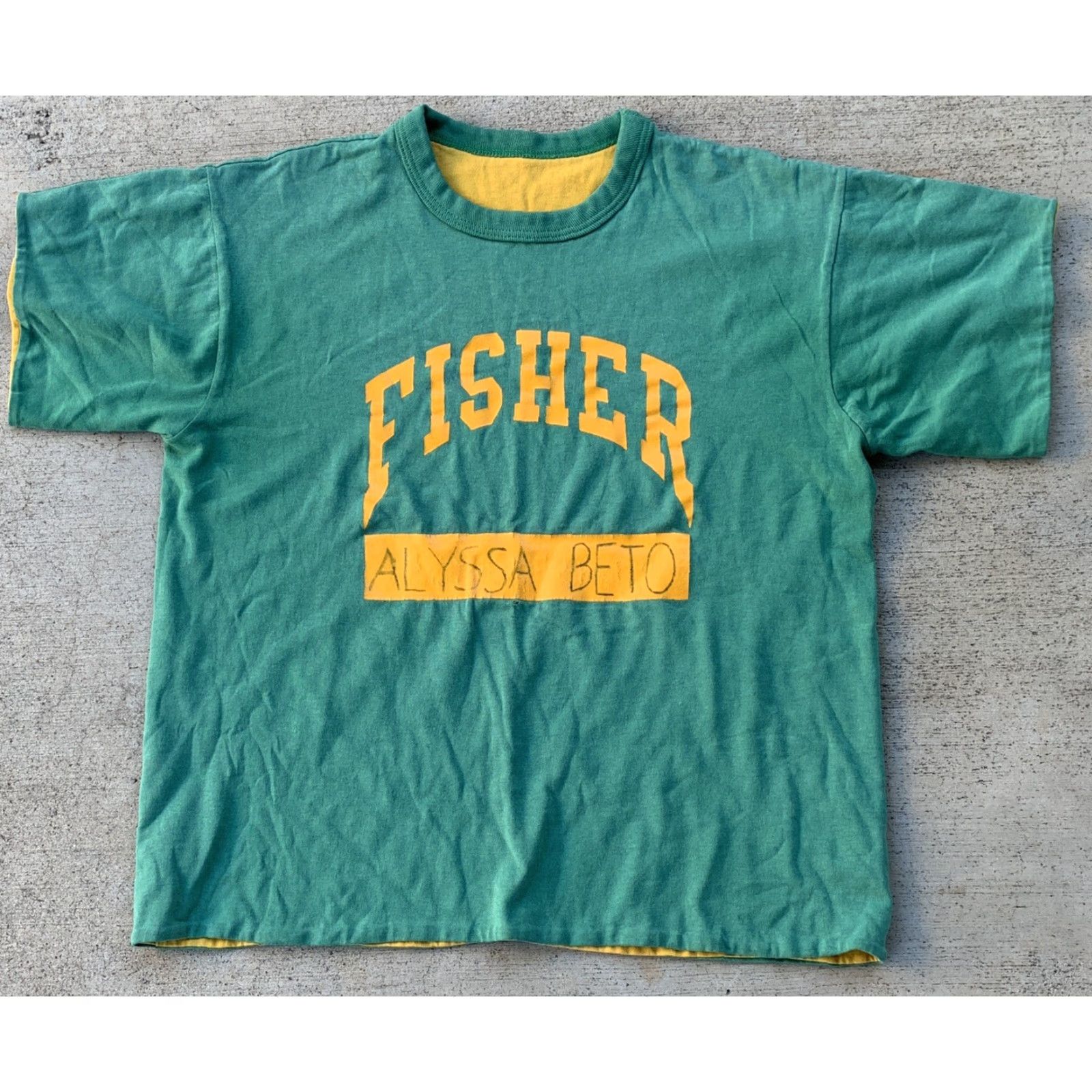 Vintage VINTAGE FISHER PE Shirt Reversible T-Shirt Graphic Tee Men S/M Green Short Sleeve Reversible Graphic Tee Size US S / EU 44-46 / 1 - 6 Thumbnail