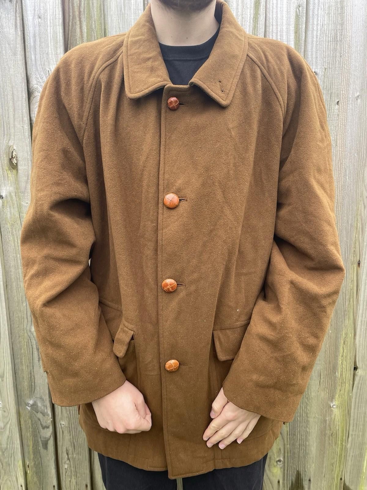 Vintage Burberry Brown Wool Nova Check Trench Coat Large ￼