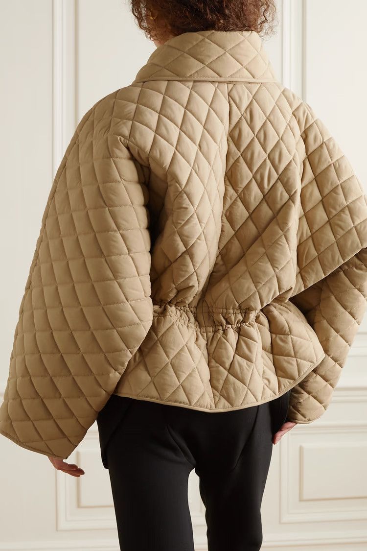 A.W.A.K.E. MODE o1tko10125 Scarf-Attached Quilted Jacket in Beige Size S / US 4 / IT 40 - 3 Thumbnail