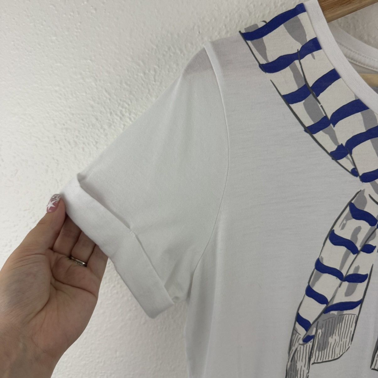 Kate Spade KATE SPADE White Blue Broome Street Tromp L'Oeil Graphic Tee Size M / US 6-8 / IT 42-44 - 6 Thumbnail