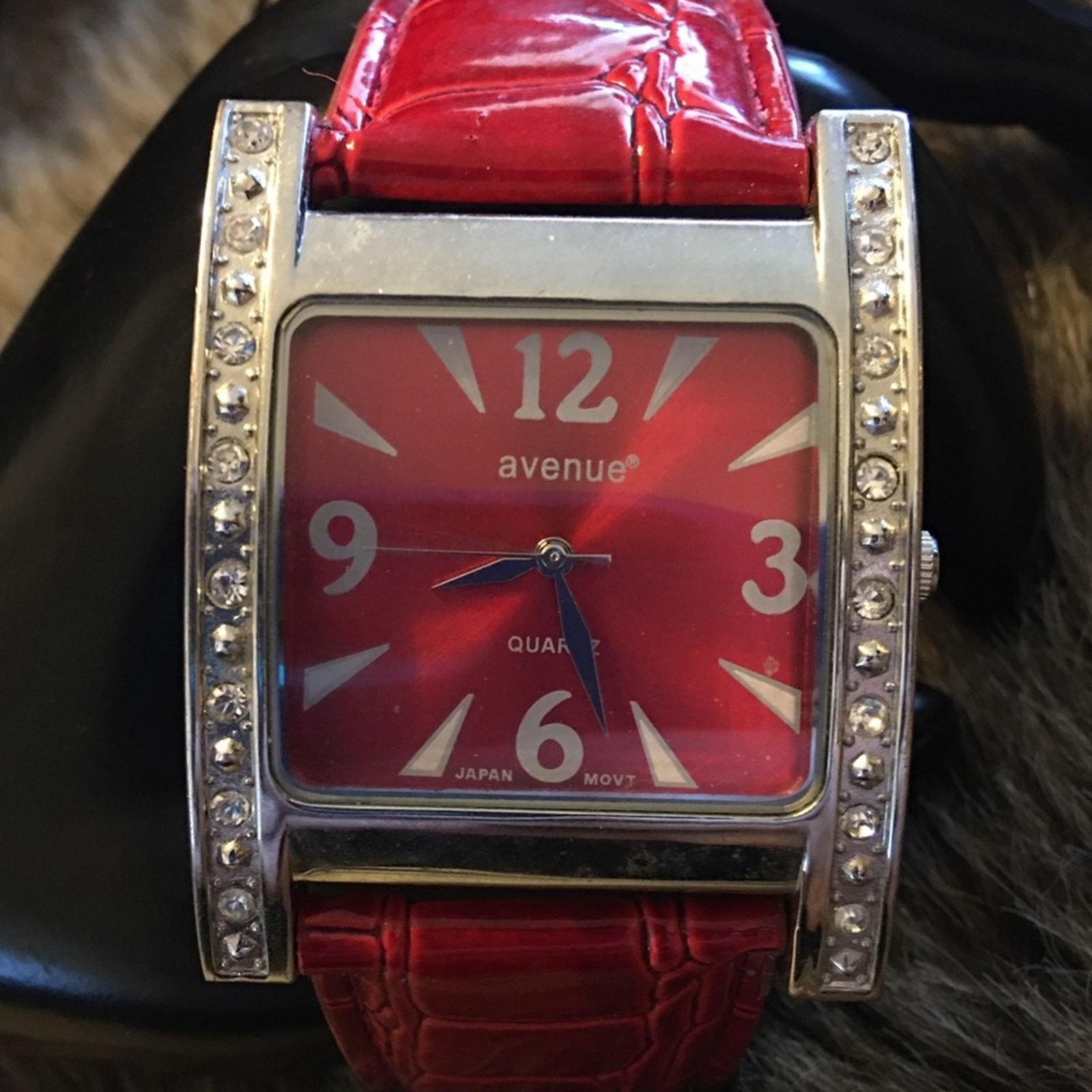 Avenue Ladies Avenue red croc embossed rhinestone watch Size ONE SIZE - 1 Thumbnail