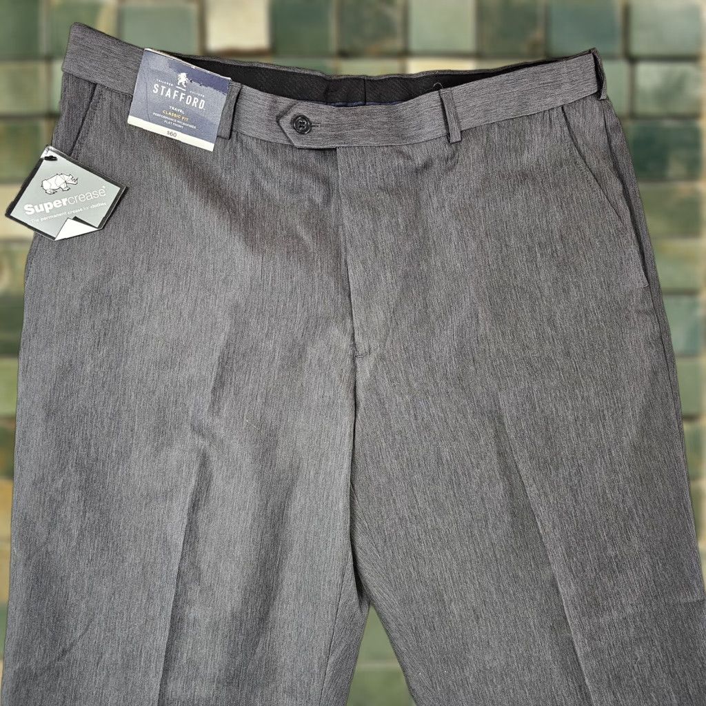 Stafford Stafford Pants Mens 38x30 Gray Travel Classic Fit Microfiber Flat Front Trouser Size US 38 / EU 54 - 1 Thumbnail
