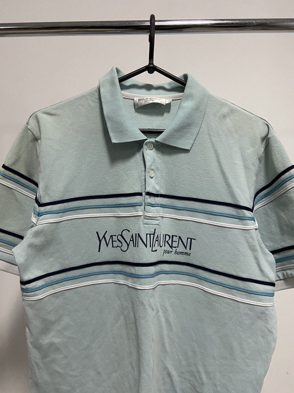 Vintage × Yves Saint Laurent Yves Saint Laurent Vintage polo stripes big logo t shirt Size US L / EU 52-54 / 3 - 2 Thumbnail