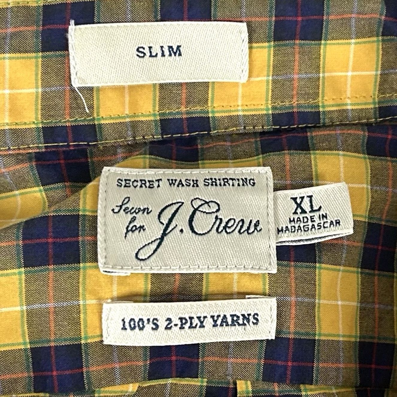 J.Crew J.CREW Shirt XL Slim Best Secret Wash 100s 2 Play Yarns Plaid Yellow Blue Tartan Button-Front Collared Mens Regular Size XS-XL Size US XL / EU 56 / 4 - 3 Thumbnail