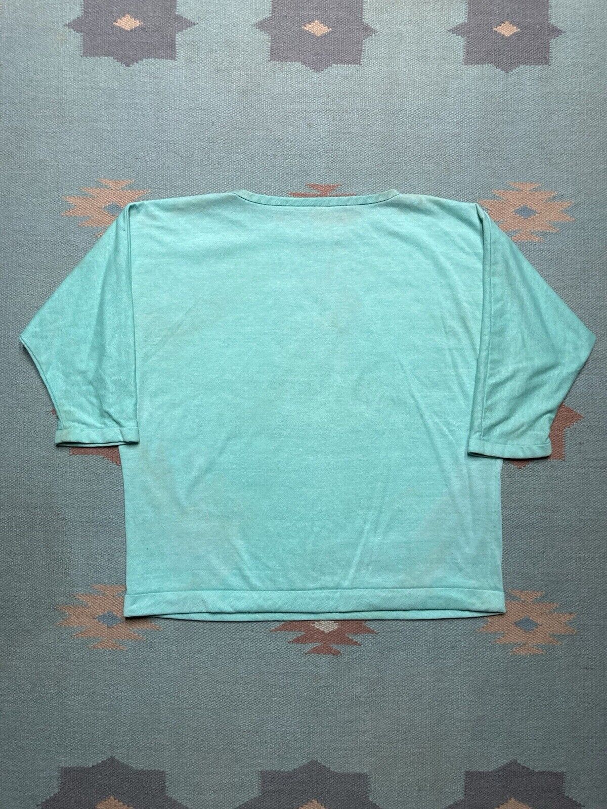 Vintage 70s t shirt soft thin distressed Tiffany blue boxy XL cotton Size US XL / EU 56 / 4 - 7 Thumbnail