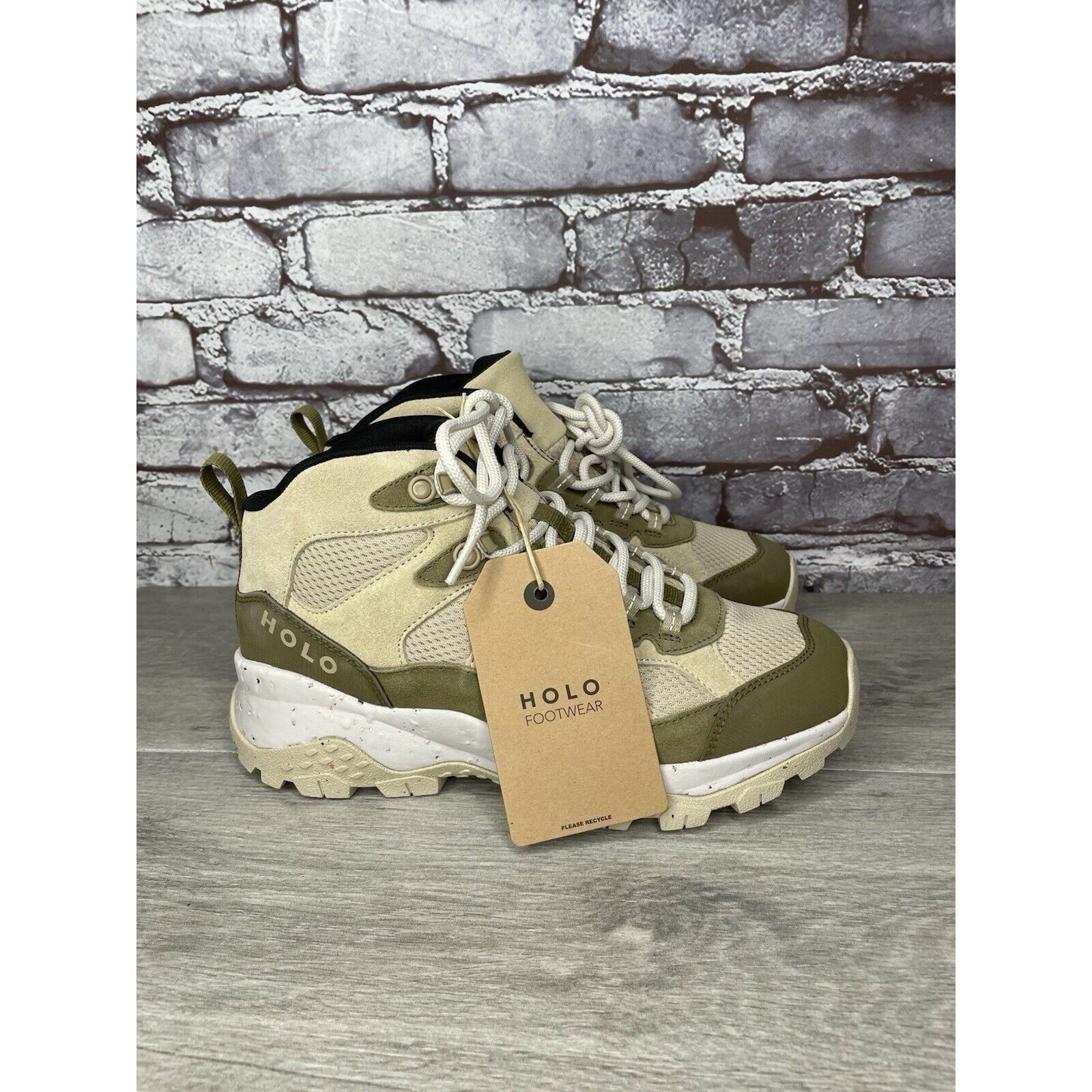 Halo Holo Footwear Troy Eco Leather Mid WP Hiking Boots Khaki Wom Size US 9 / IT 39 - 22 Thumbnail