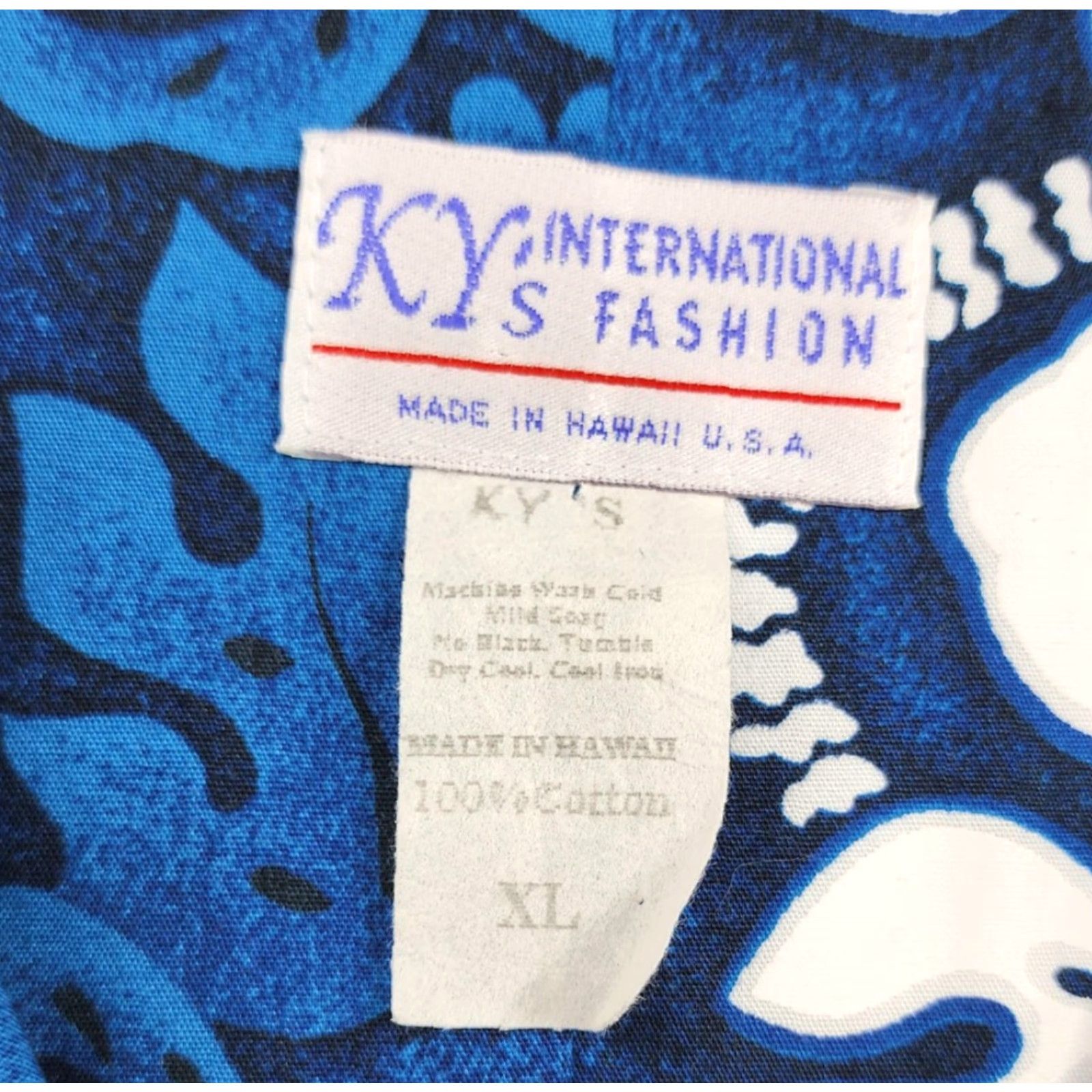 Vintage VINTAGE KY'S Hawaiian Shirt Mens XL Blue White Hibiscus Floral Camp Collar Made in Hawaii USA Shirt Size US XL / EU 56 / 4 - 5 Thumbnail