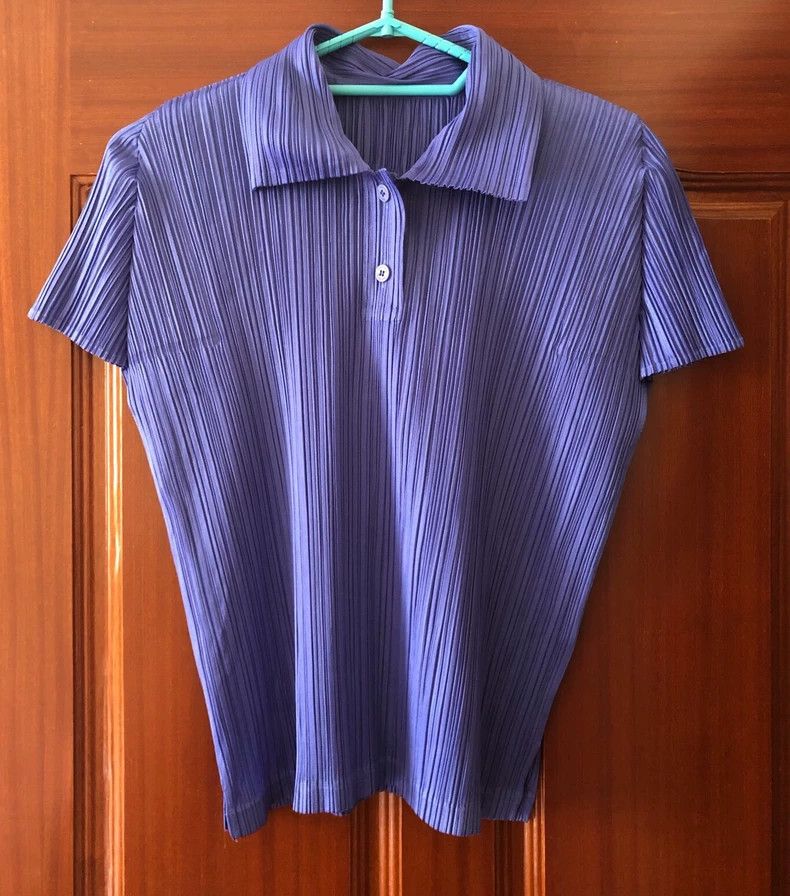 Issey Miyake Issey Miyake size:4 Blue pleated short-sleeved shirt Size XS / US 0-2 / IT 36-38 - 2 Thumbnail