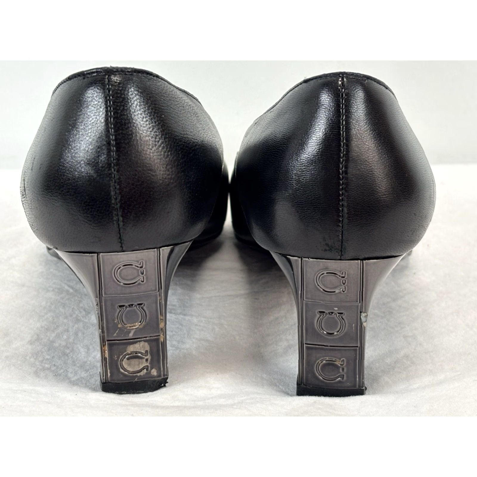 Salvatore Ferragamo Pechino Pumps Salvatore Ferragamo Shoes Womens 6.5 B Black Leather Patent Cap Toes Size ONE SIZE - 4 Thumbnail