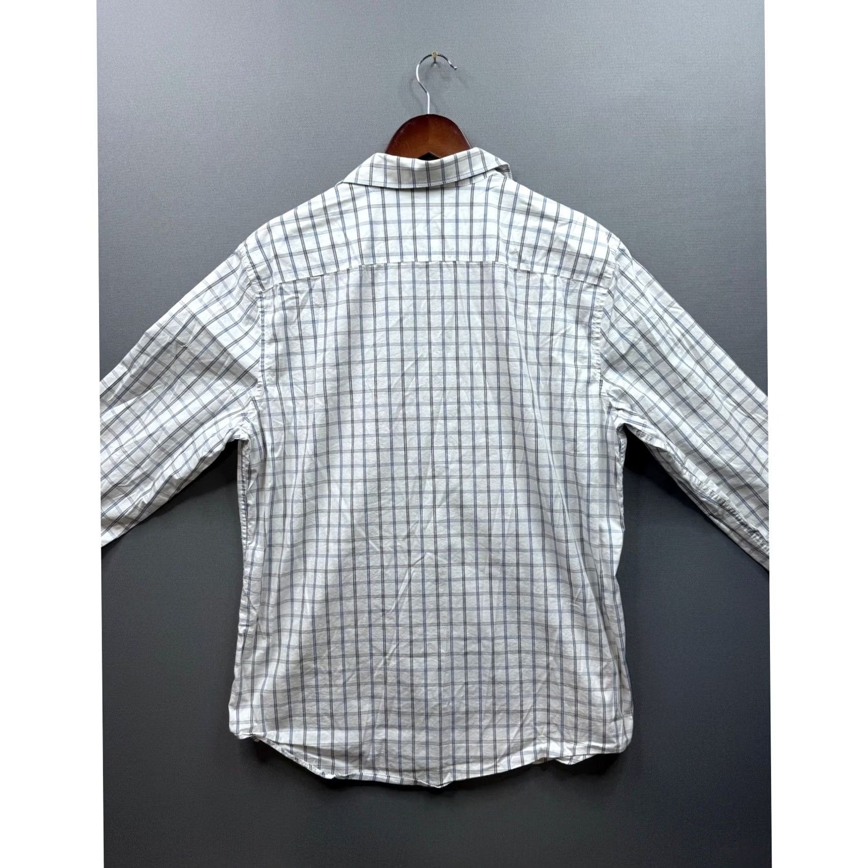 Perry Ellis Perry Ellis Men's L/G Button-Down Shirt Plaid Stretch Wrinkle Resistant Casual Workwear White Cotton Polyester Blend Long Sleeve Button-Up Size US L / EU 52-54 / 3 - 7 Thumbnail