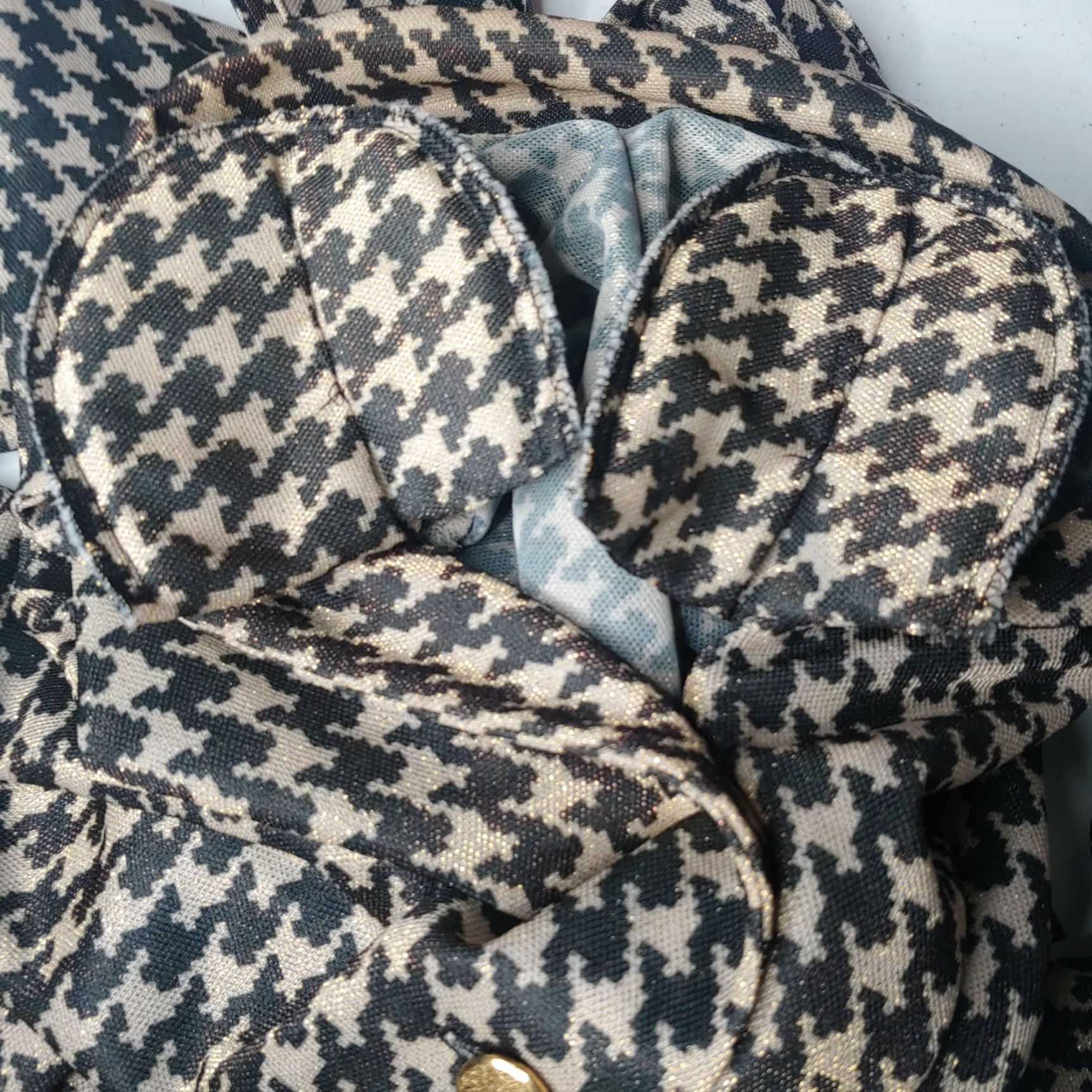 Vintage VINTAGE Blouse Houndstooth Tie 3/4-Sleeve M Womens Black Gold Buttons Tan Shimmer 70s 1970s Size M / US 6-8 / IT 42-44 - 7 Thumbnail