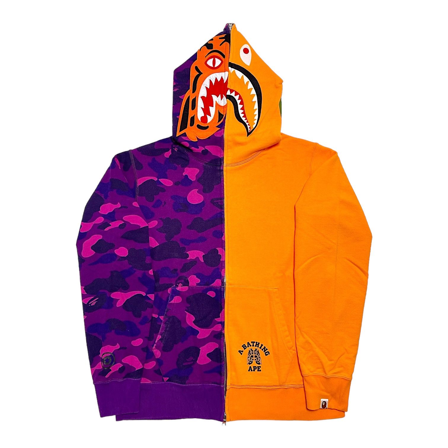 Image of Bape Tiger Shark Full Zip Hooded Sweatshirt Camo Purple, Men's (Size XL)